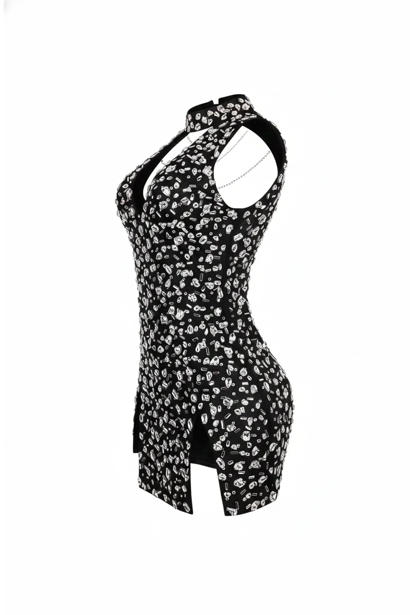 Gina Rhinestone Mesh Halter Mini Dress - Image 8