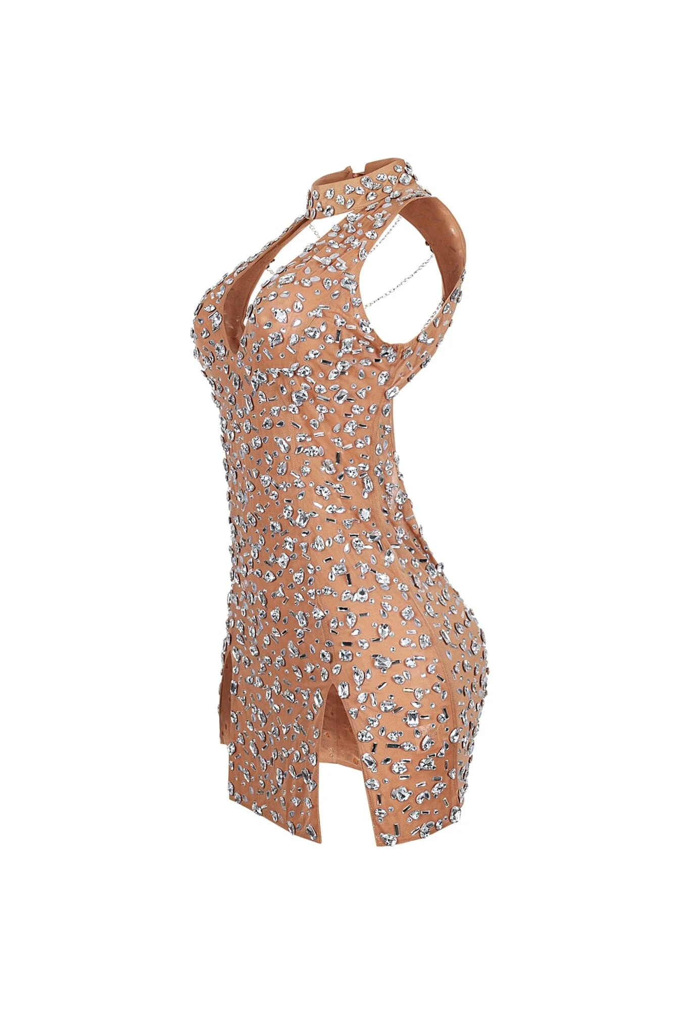 Gina Rhinestone Mesh Halter Mini Dress - Image 9