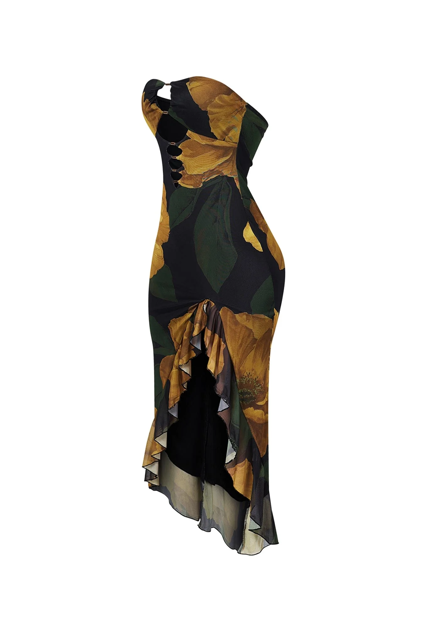 Golden Petal Ruffled Floral Tube Dress - Image 4