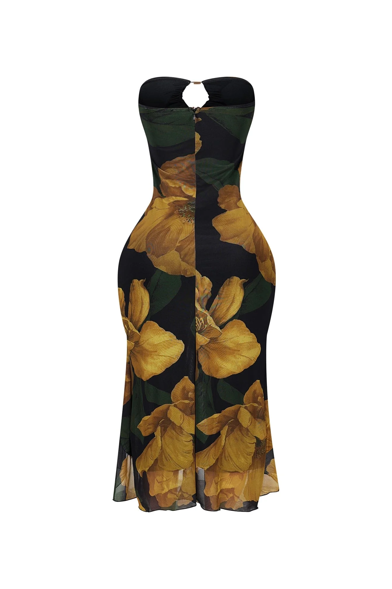Golden Petal Ruffled Floral Tube Dress - Image 5