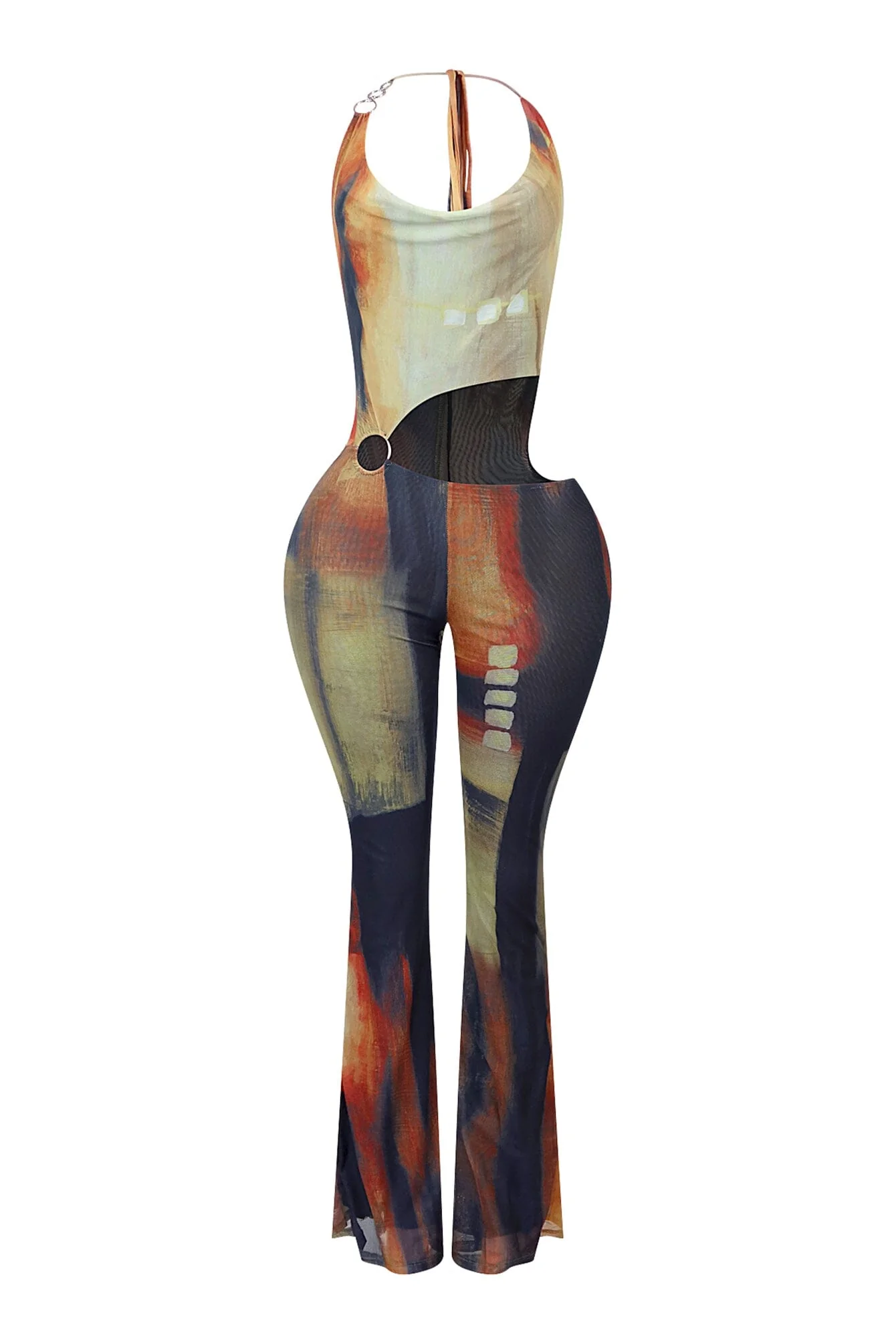 Good 4 U Print Mesh Cowl Neck Jumpsuit - Image 3