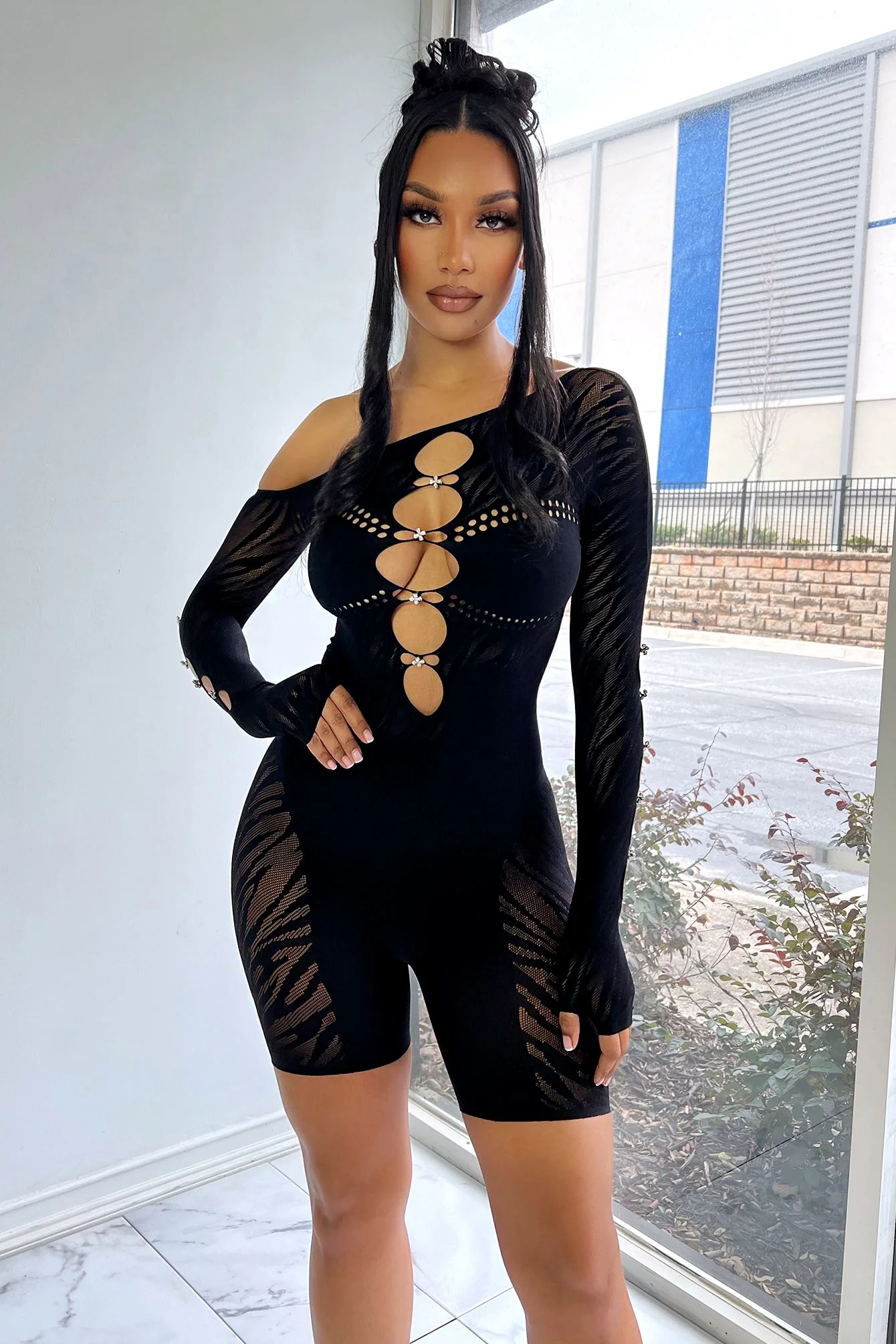 Dixie Hallow Out Off Shoulder Cutout Romper - Image 4