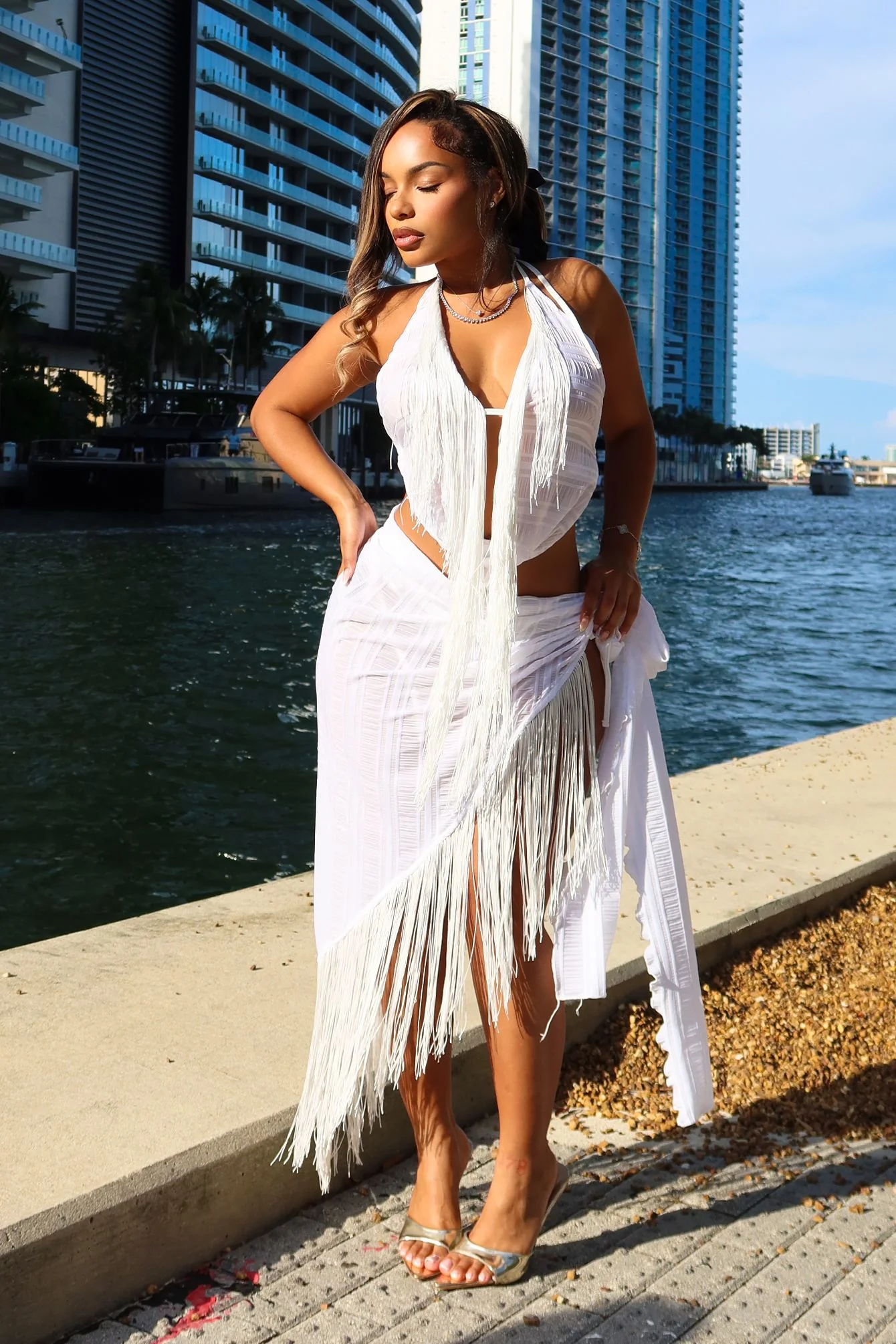 Havanah Fringe Halter Top & Skirt SET - Image 3