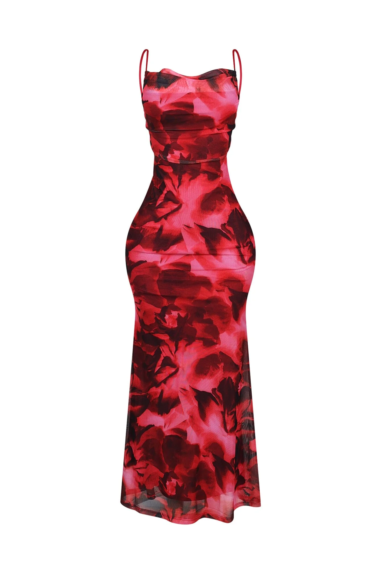 Hena Mesh Printed Cowl Neck Maxi Dress - Image 3
