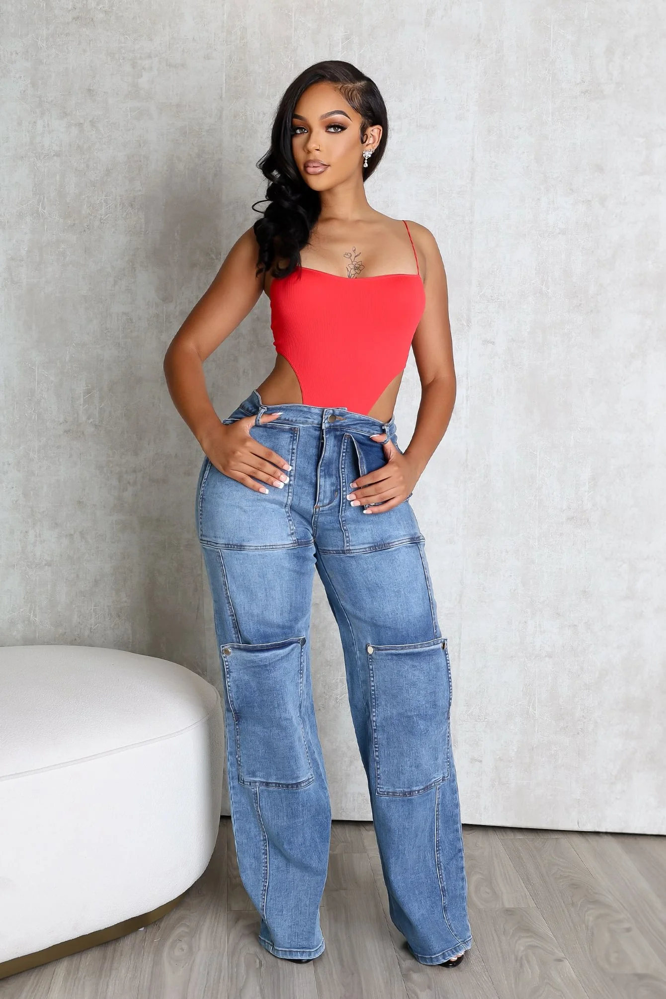 Hi Rise Snap Baggy Jeans - Image 3