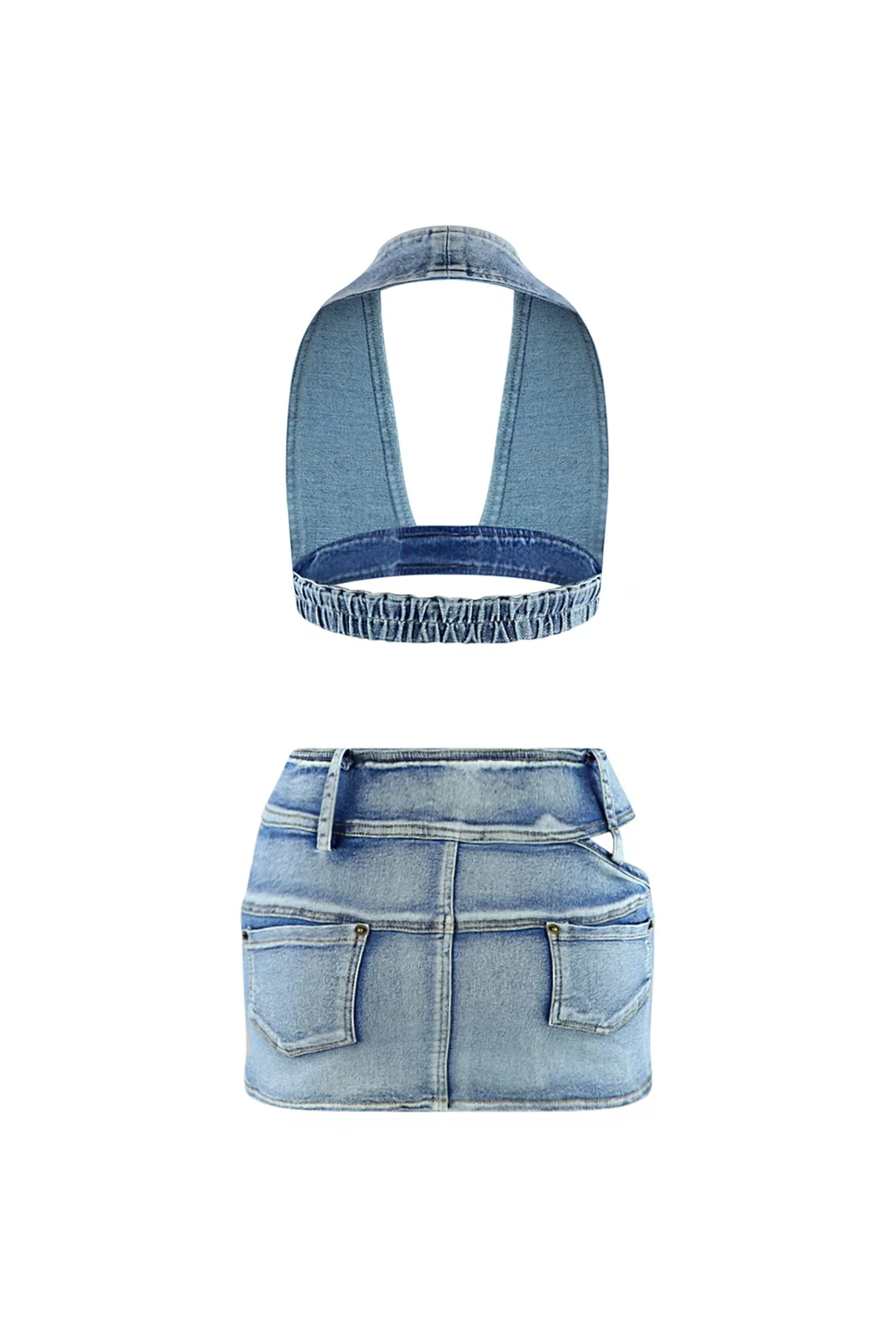 Hollaback Denim Halter Top & Skirt SET - Image 4