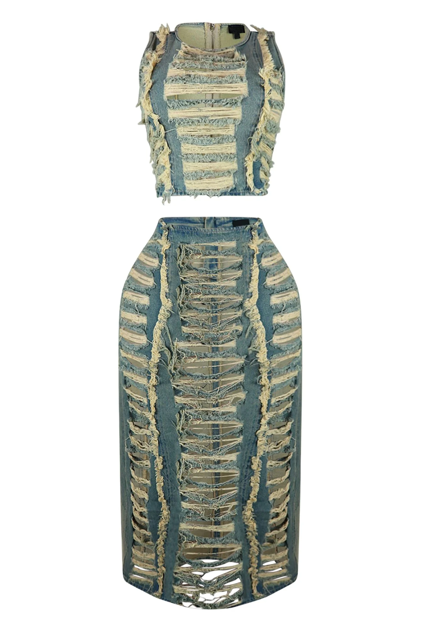Hush Up Washed Distressed Top & Skirt SET - Image 3