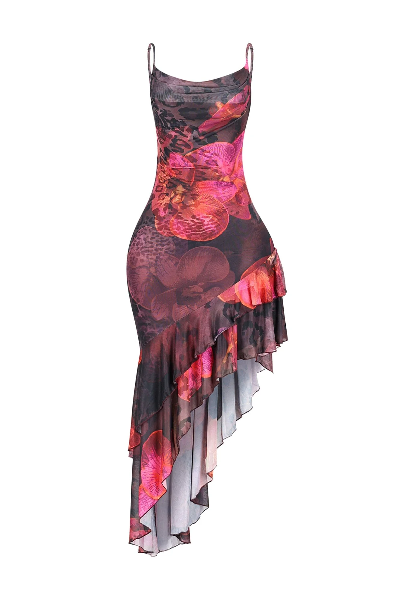 Ibiza Mesh Print Ruffle Midi Dress - Image 2