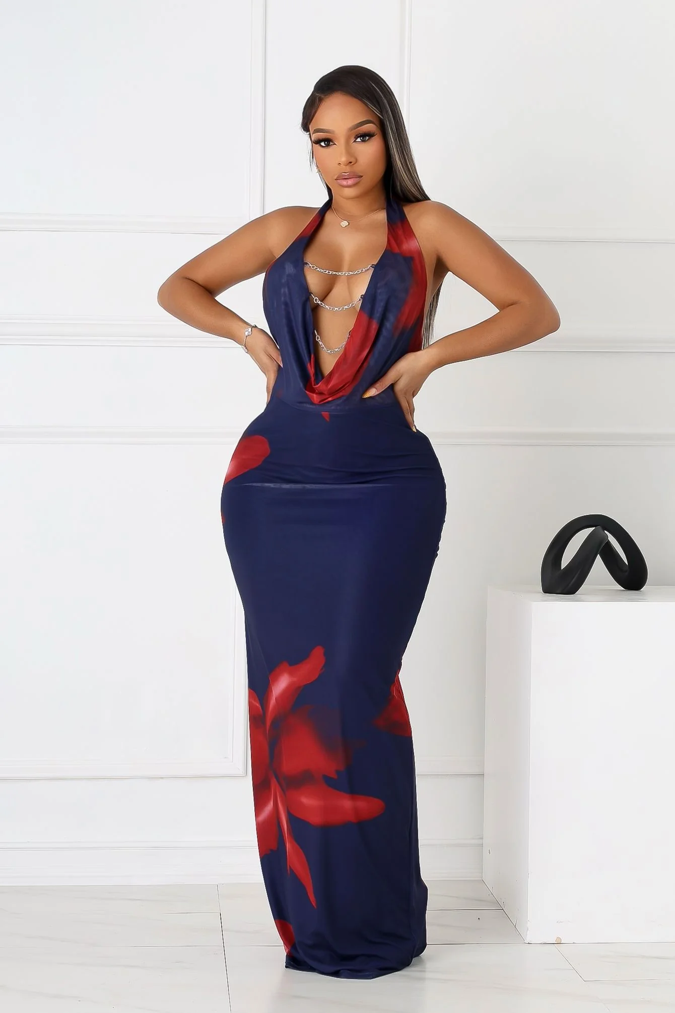 Ignite Petal Chain Cowl Maxi Dress - Image 4