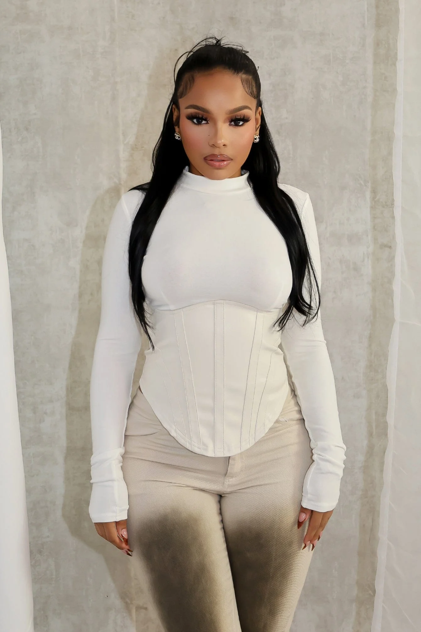 Iliana Faux Leather Corset Contrast Top - Image 2