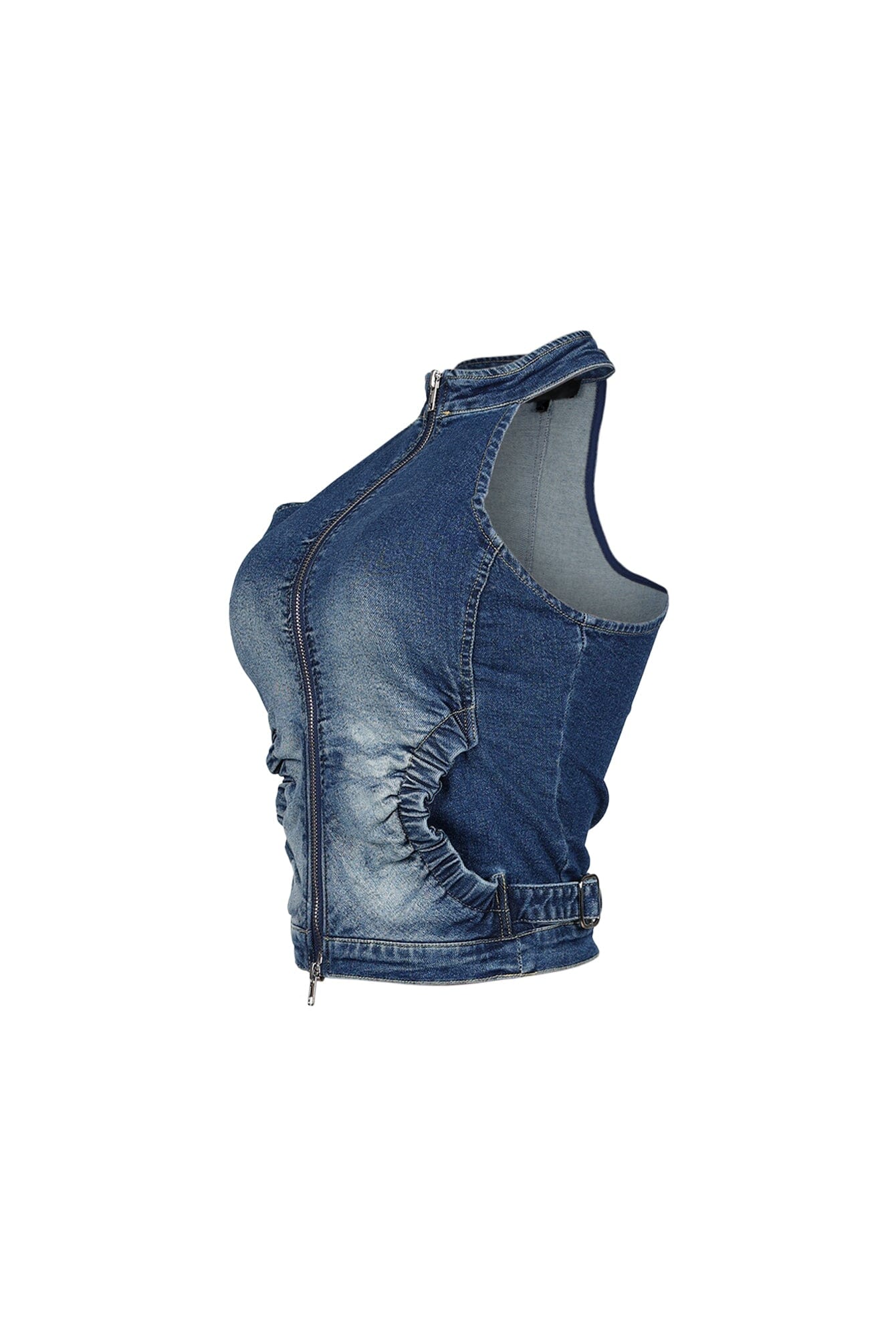 Indigoa Denim Halter Neck Zip Up Top - Image 3