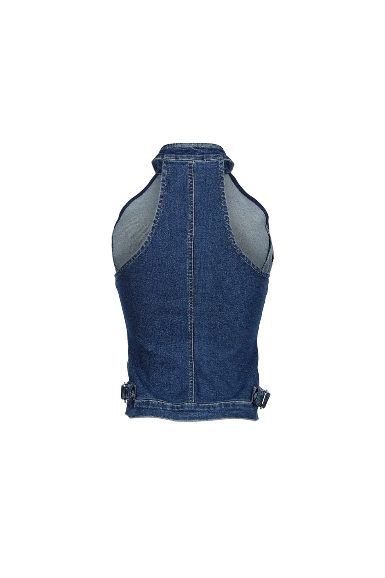 Indigoa Denim Halter Neck Zip Up Top - Image 4