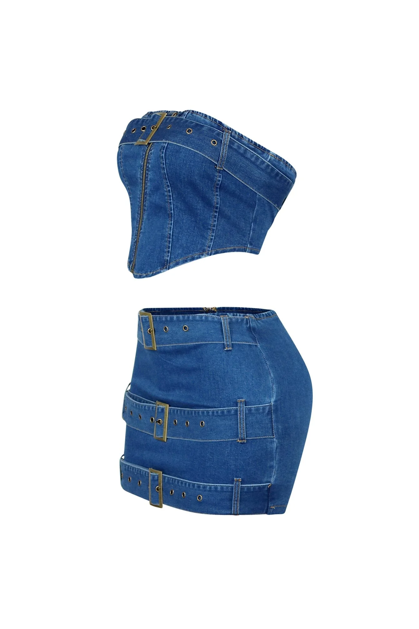 Jade Denim Belted Tube Top & Skirt SET - Image 4