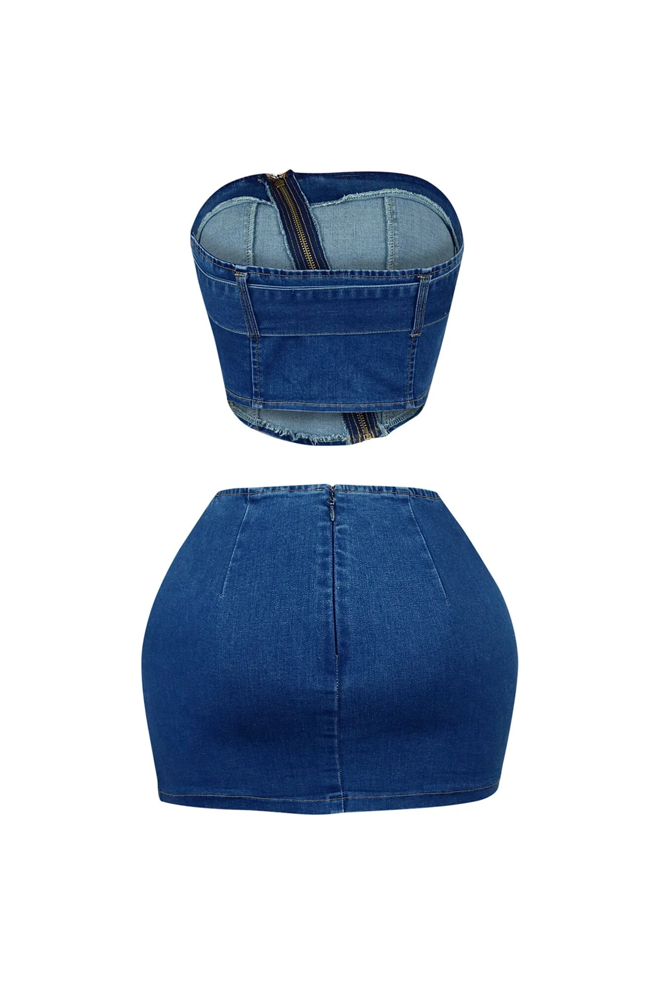 Jade Denim Belted Tube Top & Skirt SET - Image 5
