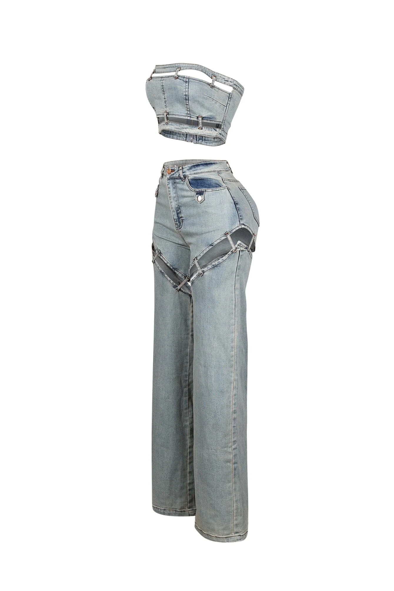 Jett Denim Tube Top & Cutout Pants SET - Image 5