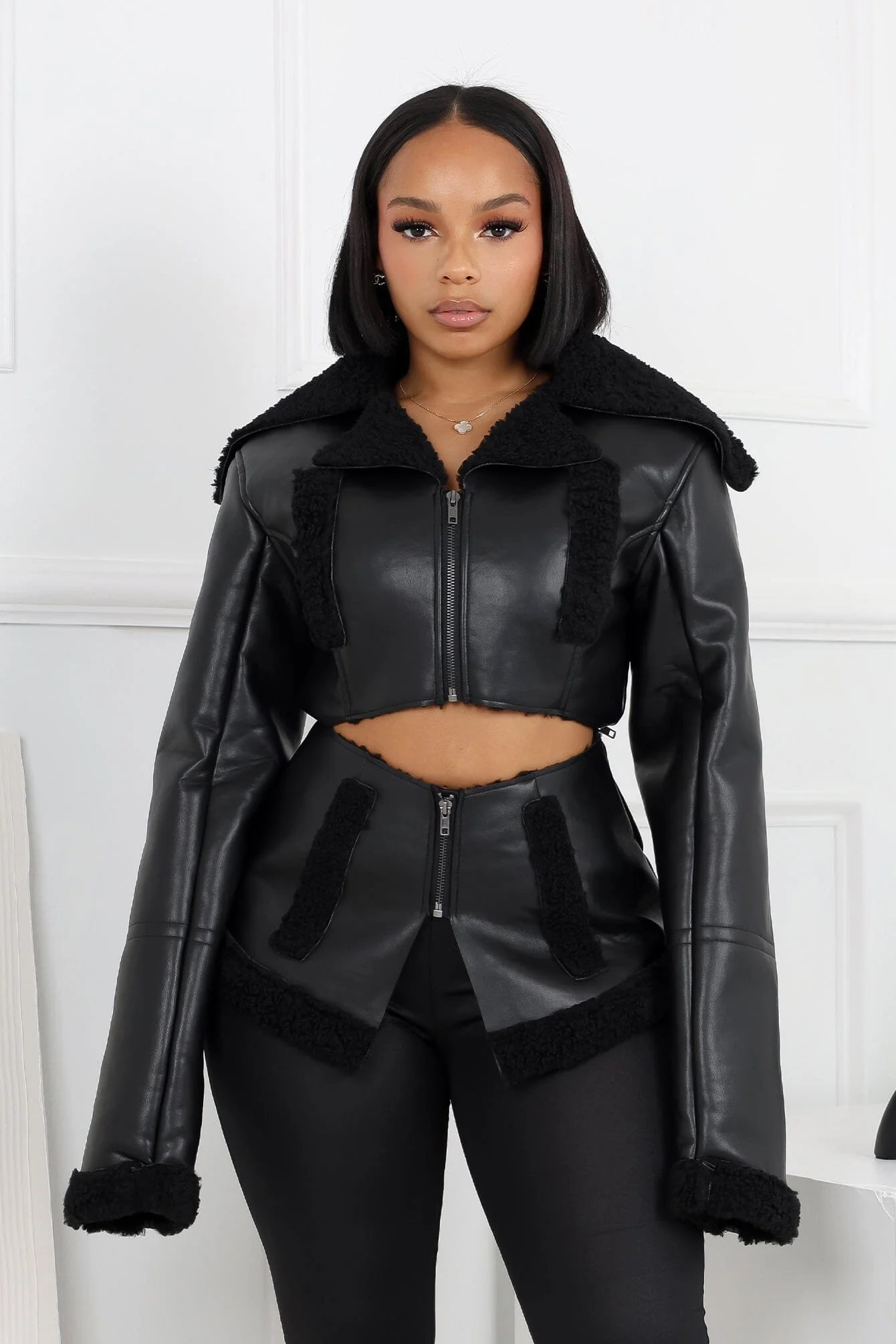 Josephina Faux Leather Sherpa Jacket - Image 2