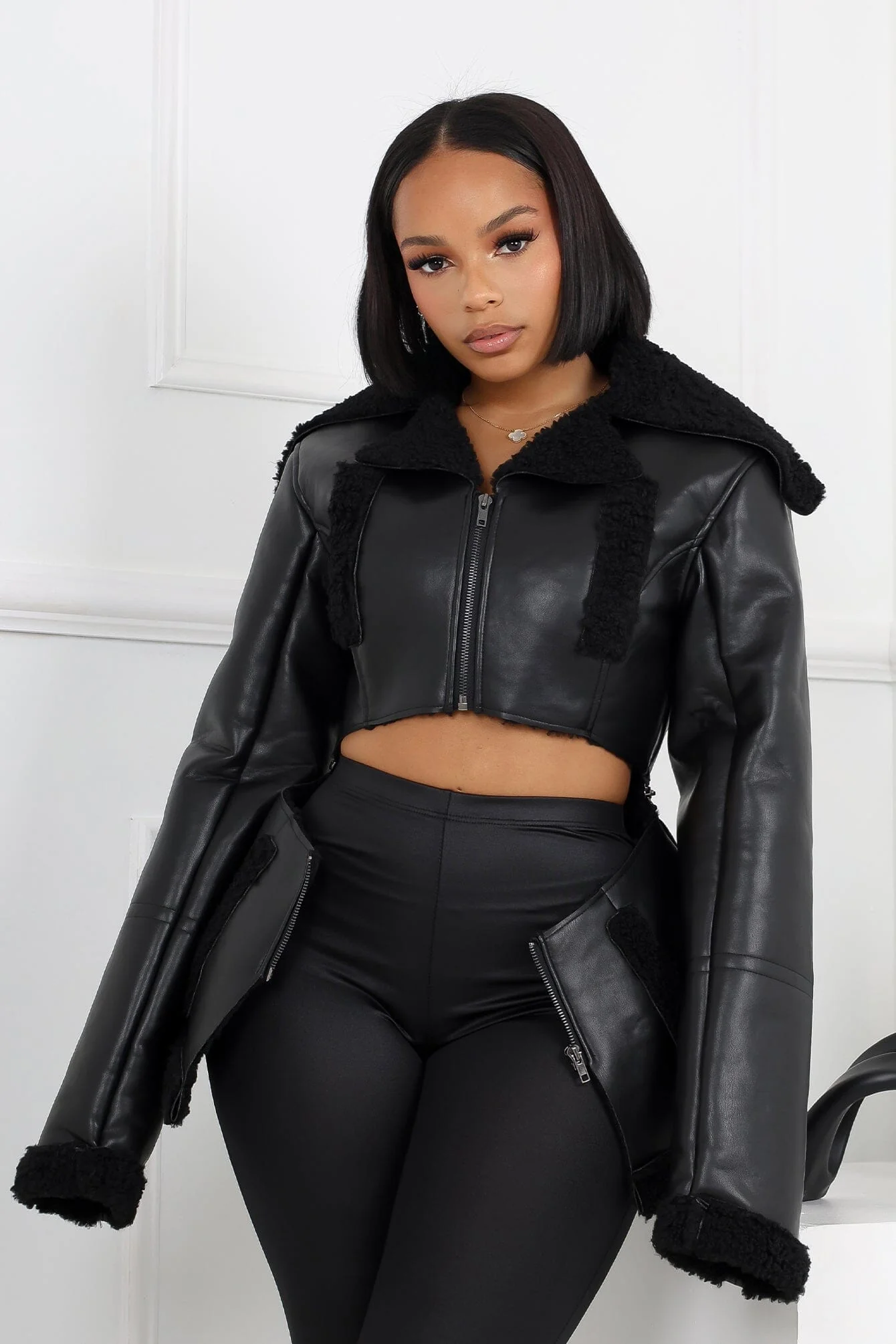 Josephina Faux Leather Sherpa Jacket - Image 3