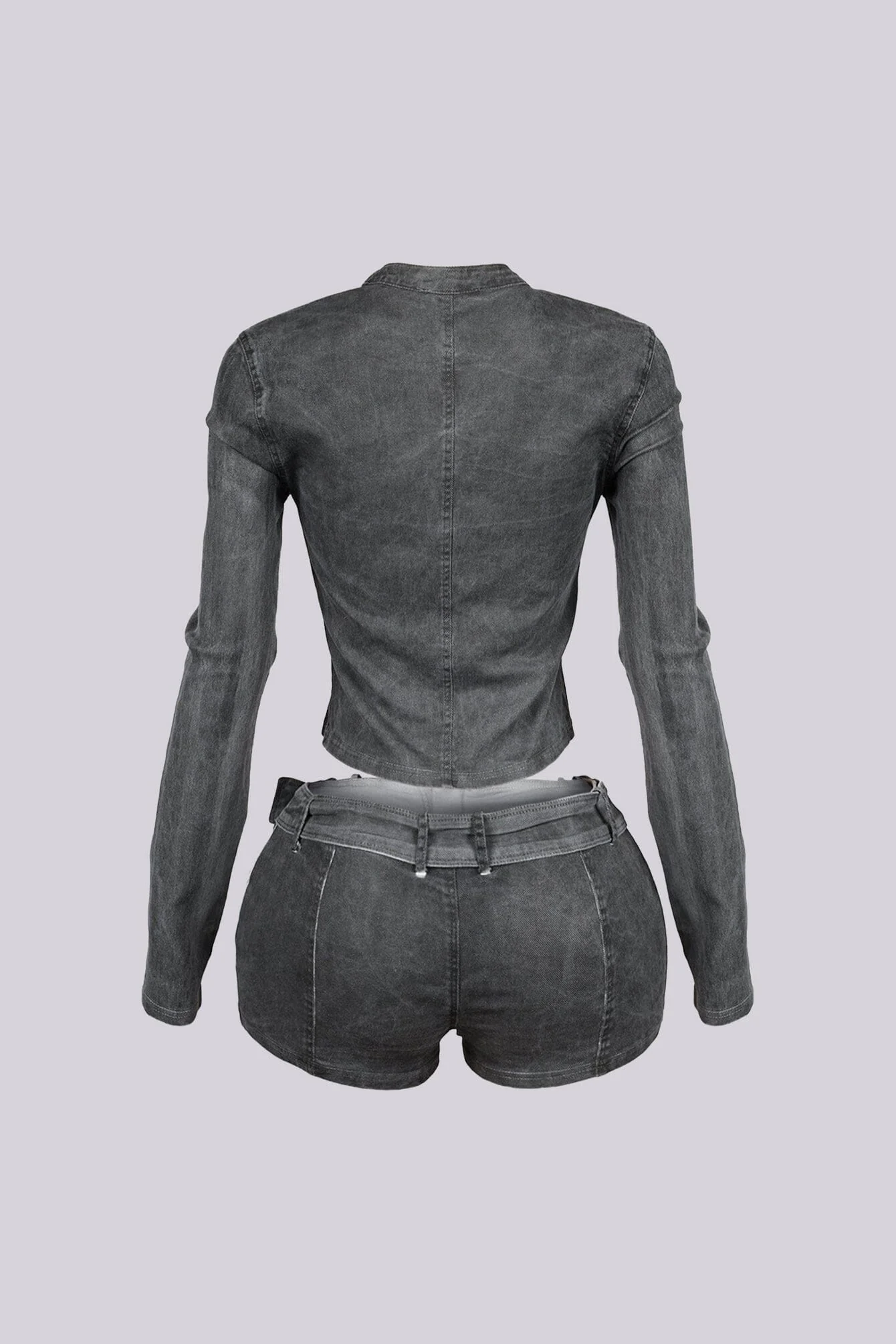 Koryn Washed Denim Zip Up Top & Shorts SET - Image 10