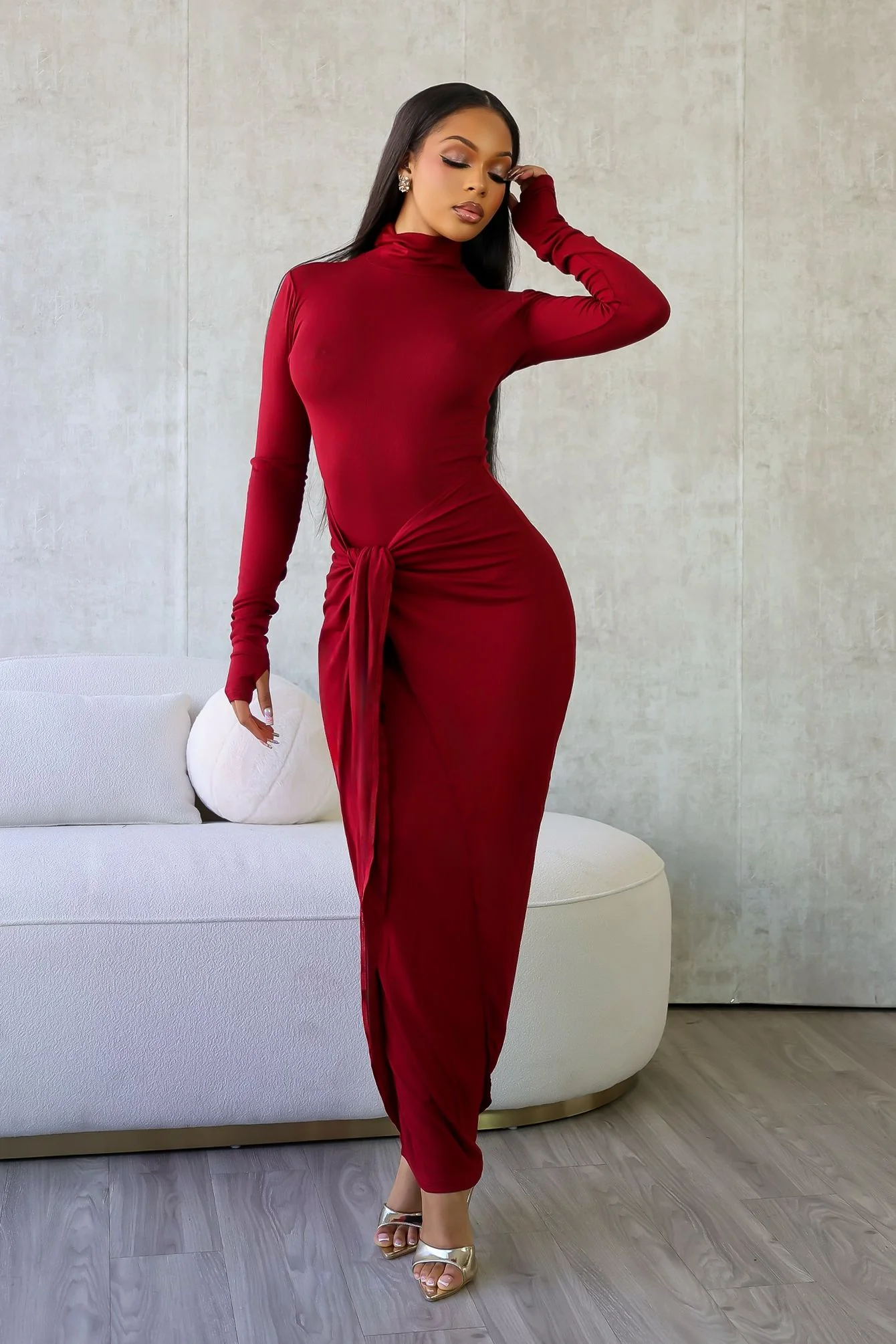 Lazy Noon Thumbhole Mock Neck Maxi Dress - Image 2