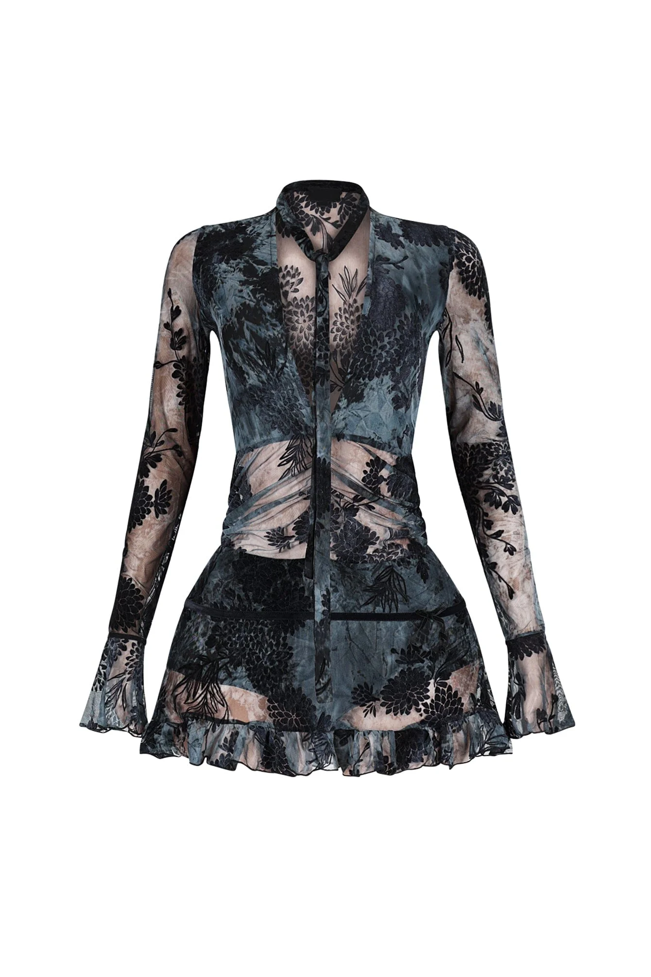 Lecce Mesh Velvet Mini Dress - Image 4