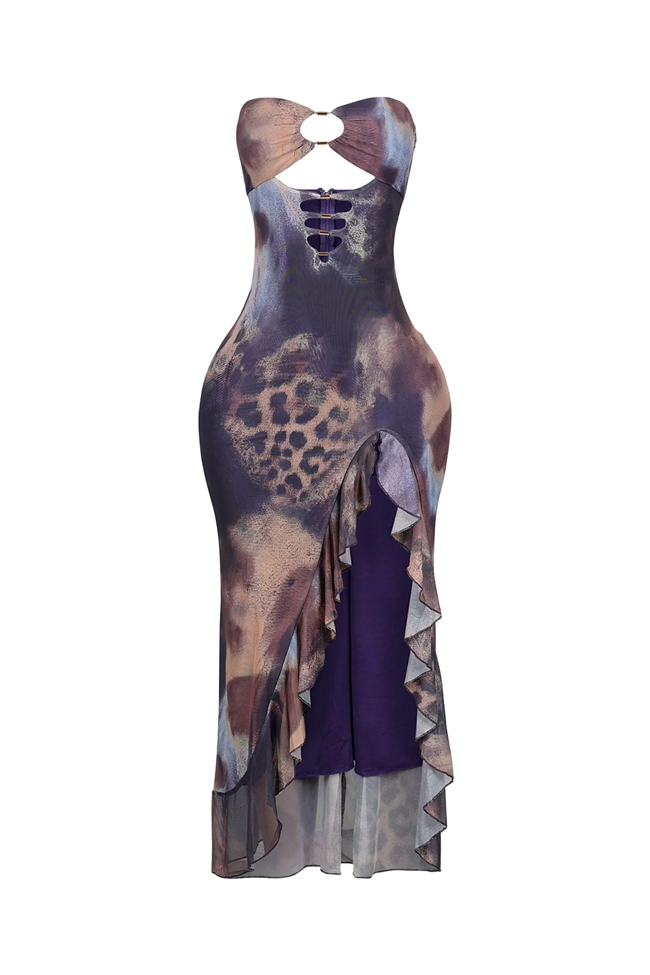 Leona Mesh Print Ruffle Tube Dress - Image 3