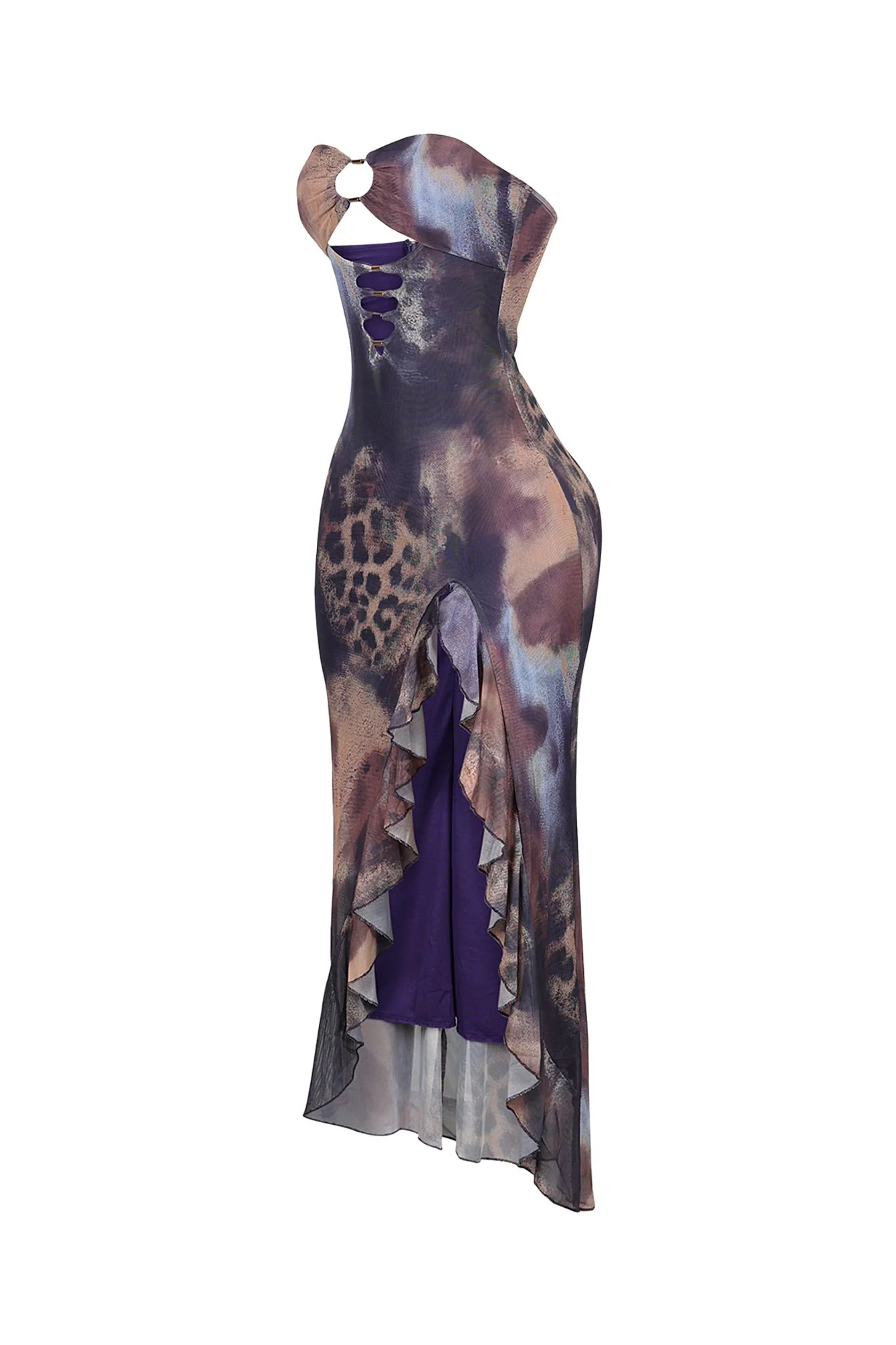 Leona Mesh Print Ruffle Tube Dress - Image 4