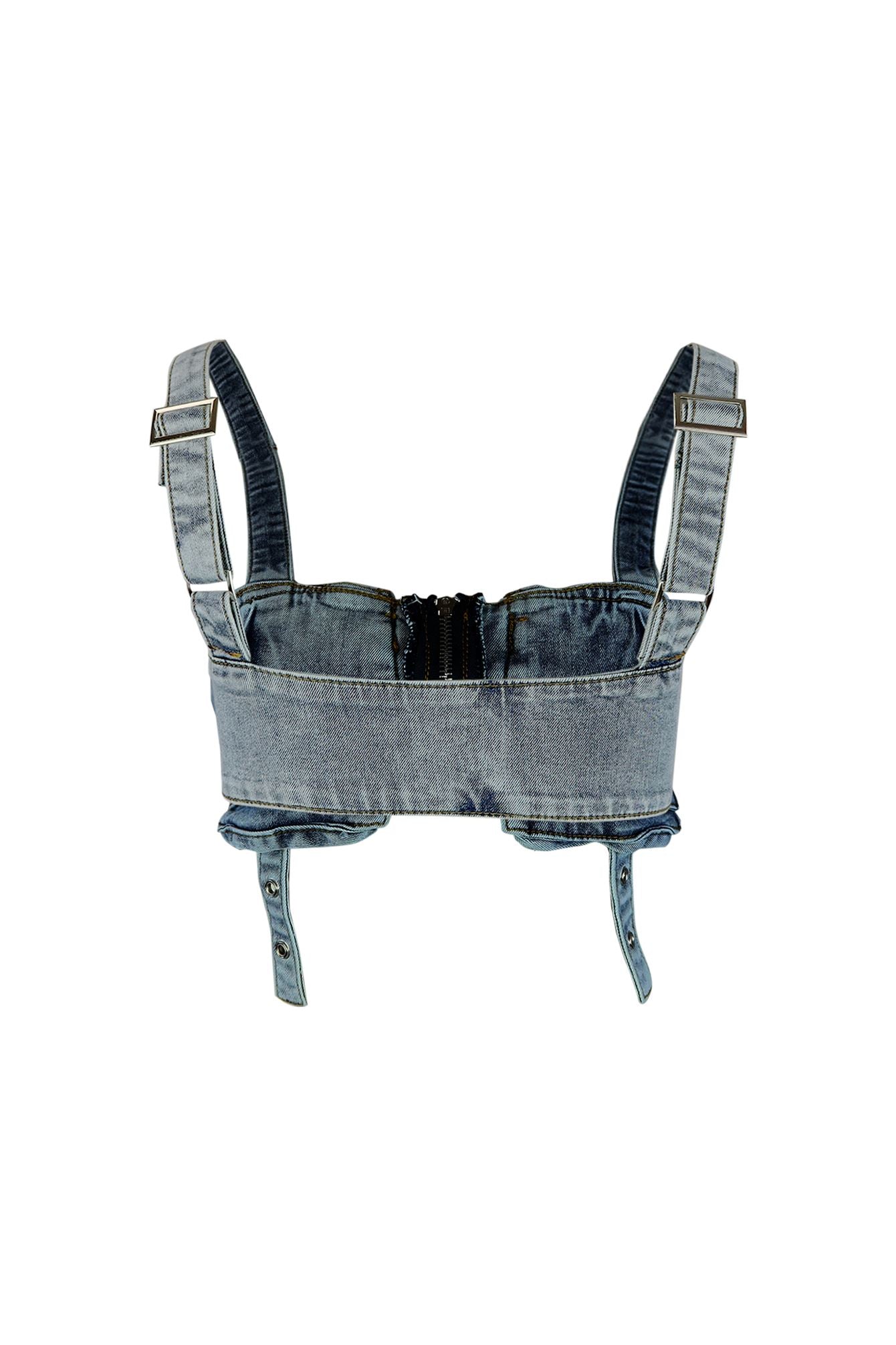 Lillian Washed Denim Pocket Crop Top - Image 3