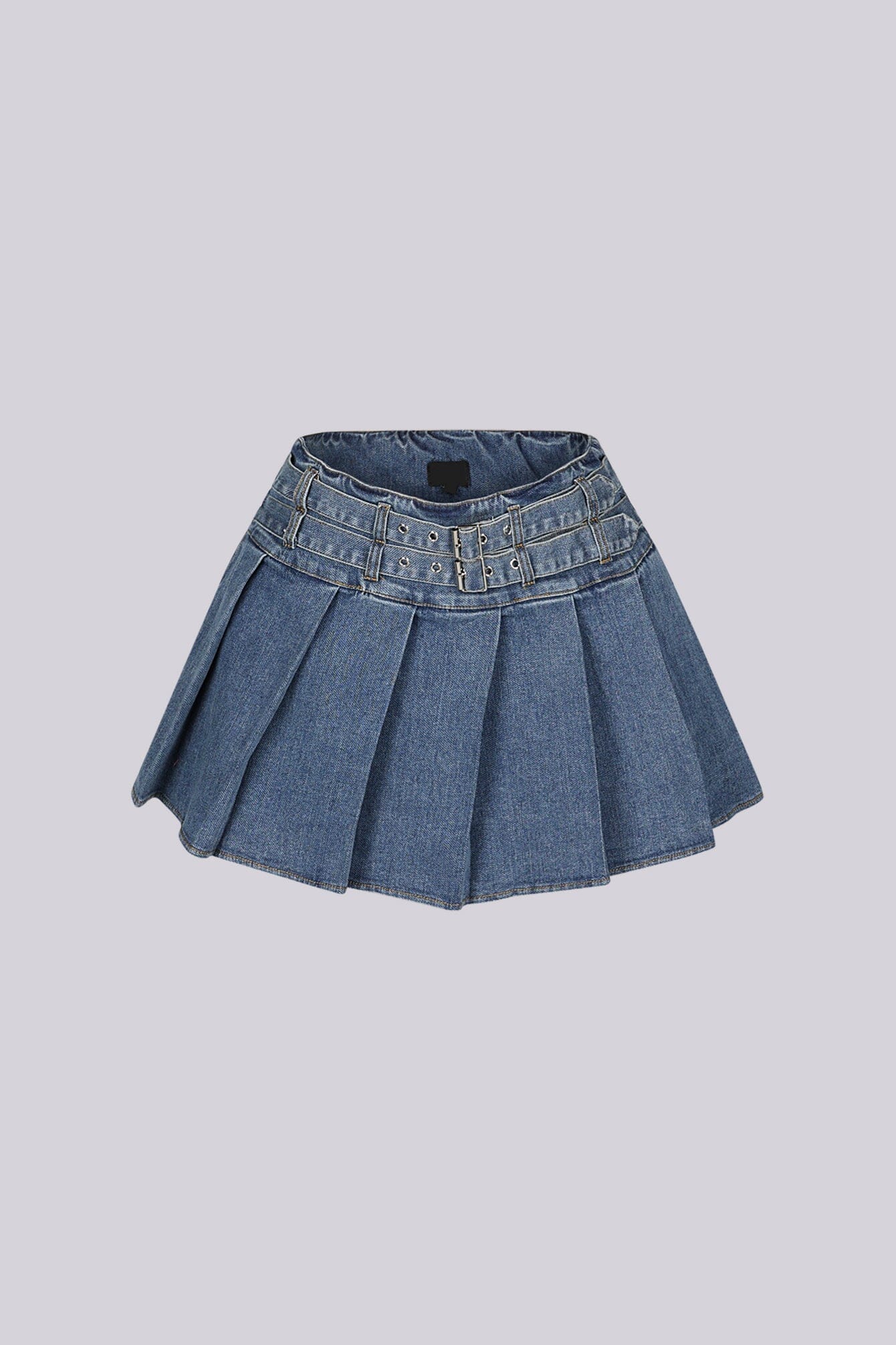 Lock Me In Pleated Denim Mini Skirt - Image 3