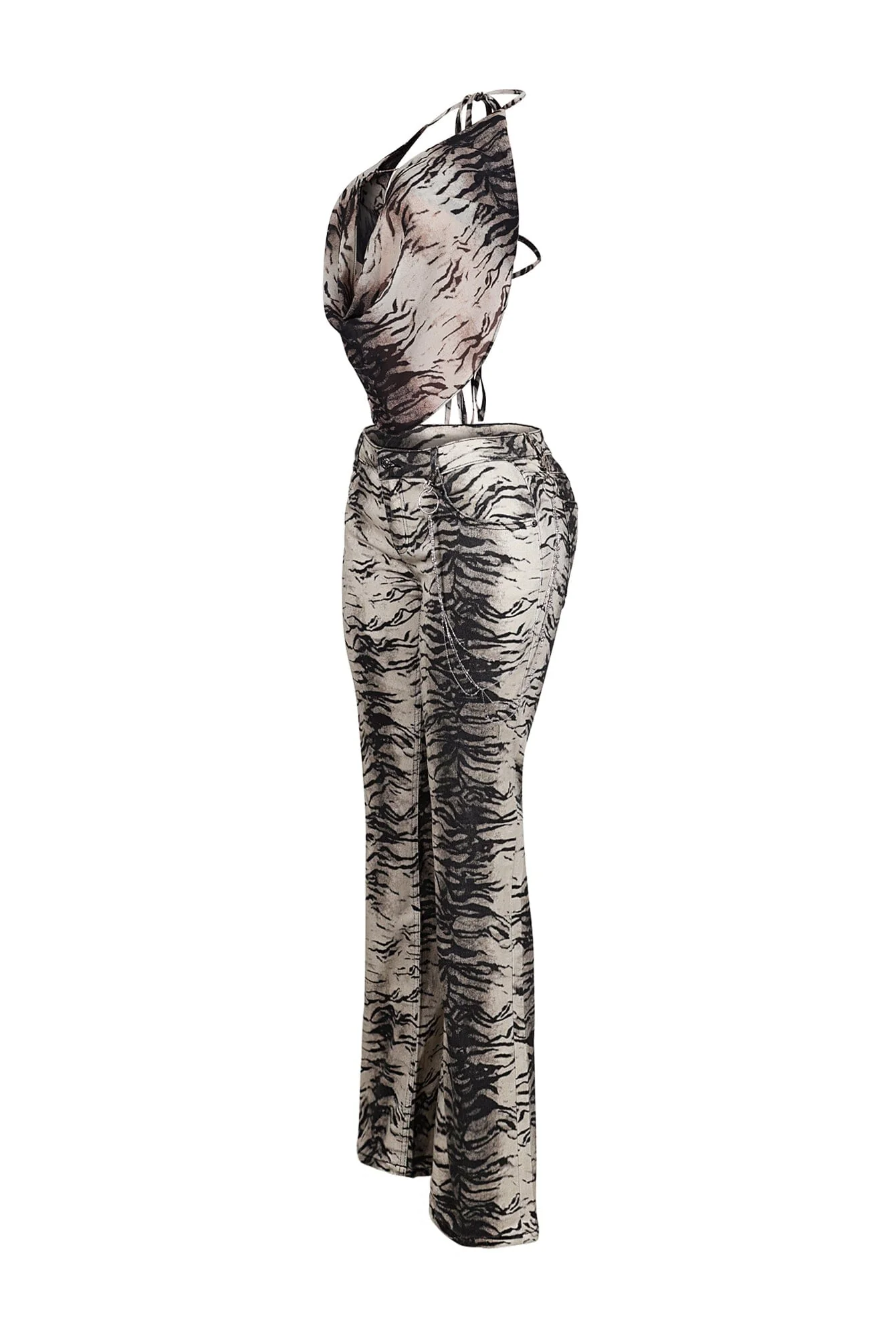 Lowen Zebra Print Halter Top & Denim Pants SET - Image 5