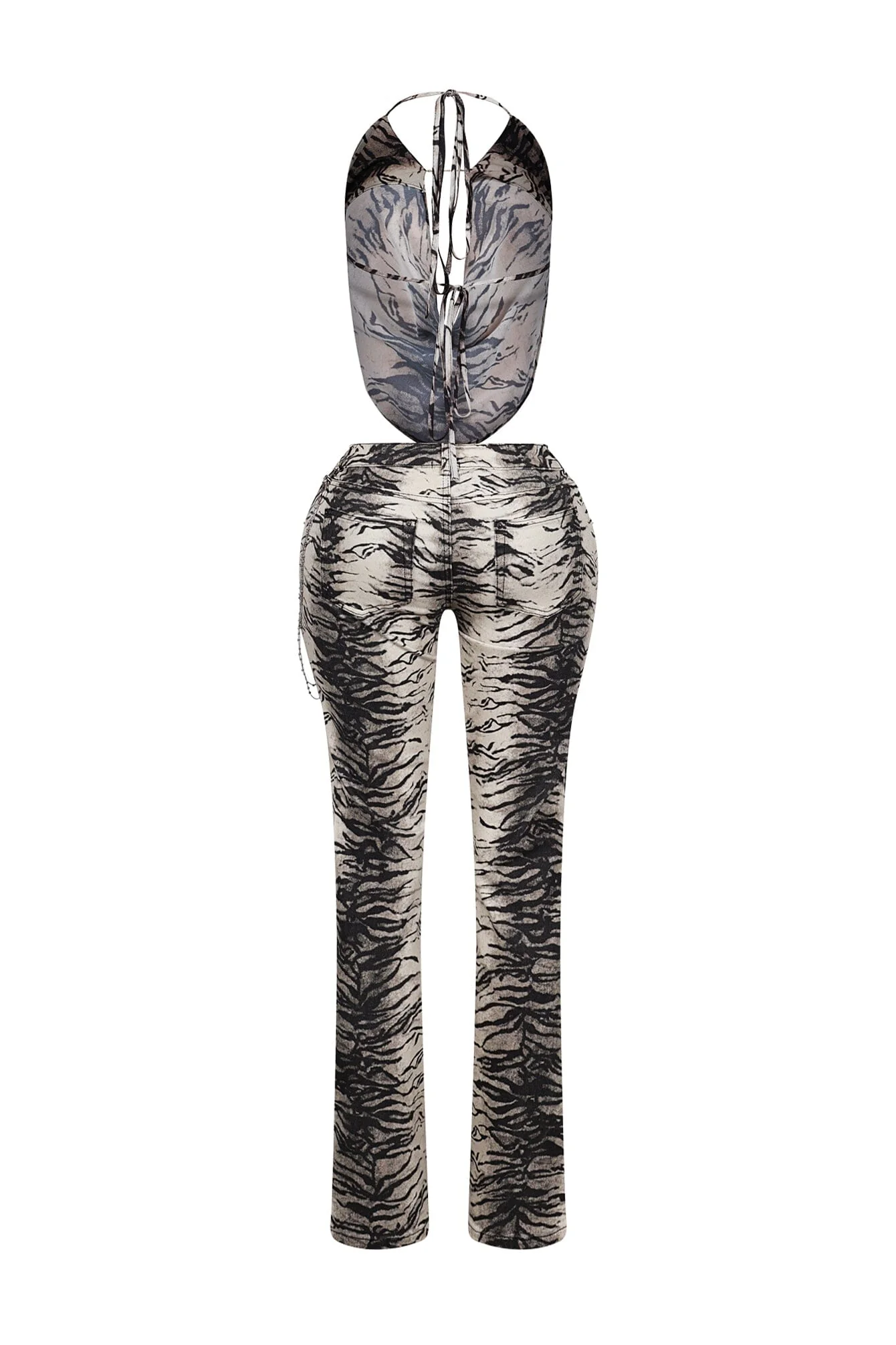 Lowen Zebra Print Halter Top & Denim Pants SET - Image 6