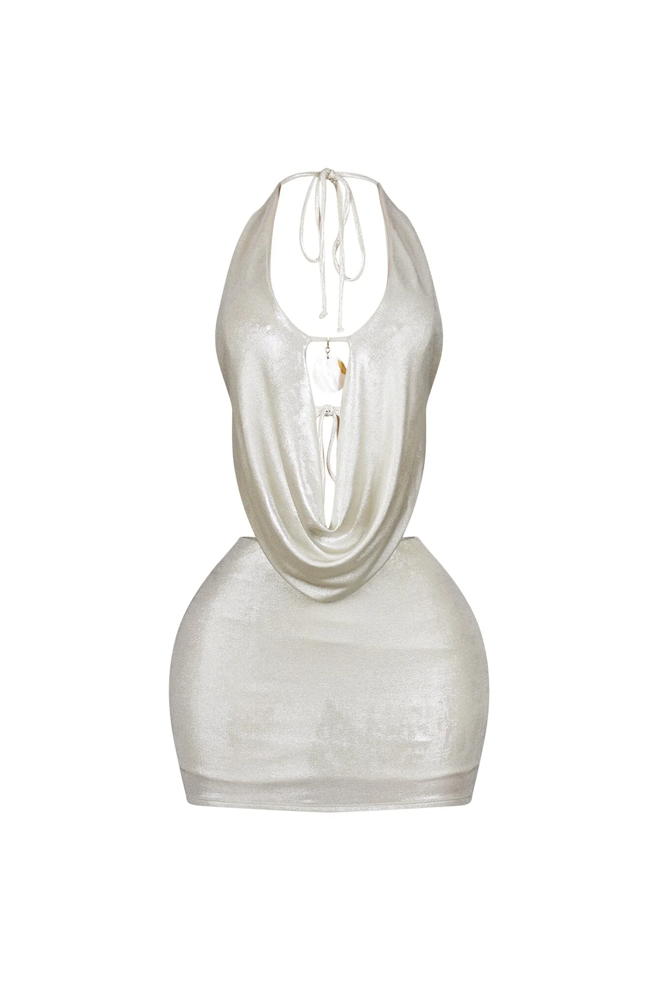 Marfil Seashell Metallic Halter Mini Dress - Image 4