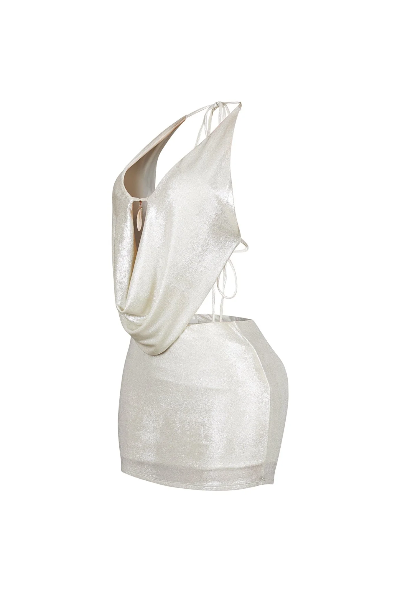 Marfil Seashell Metallic Halter Mini Dress - Image 5