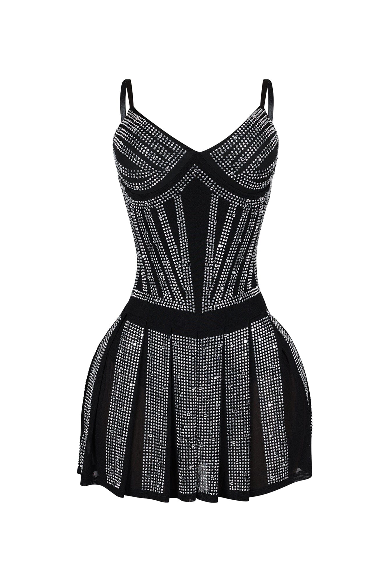 Marie Mesh Rhinestone Pleated Mini Dress - Image 3