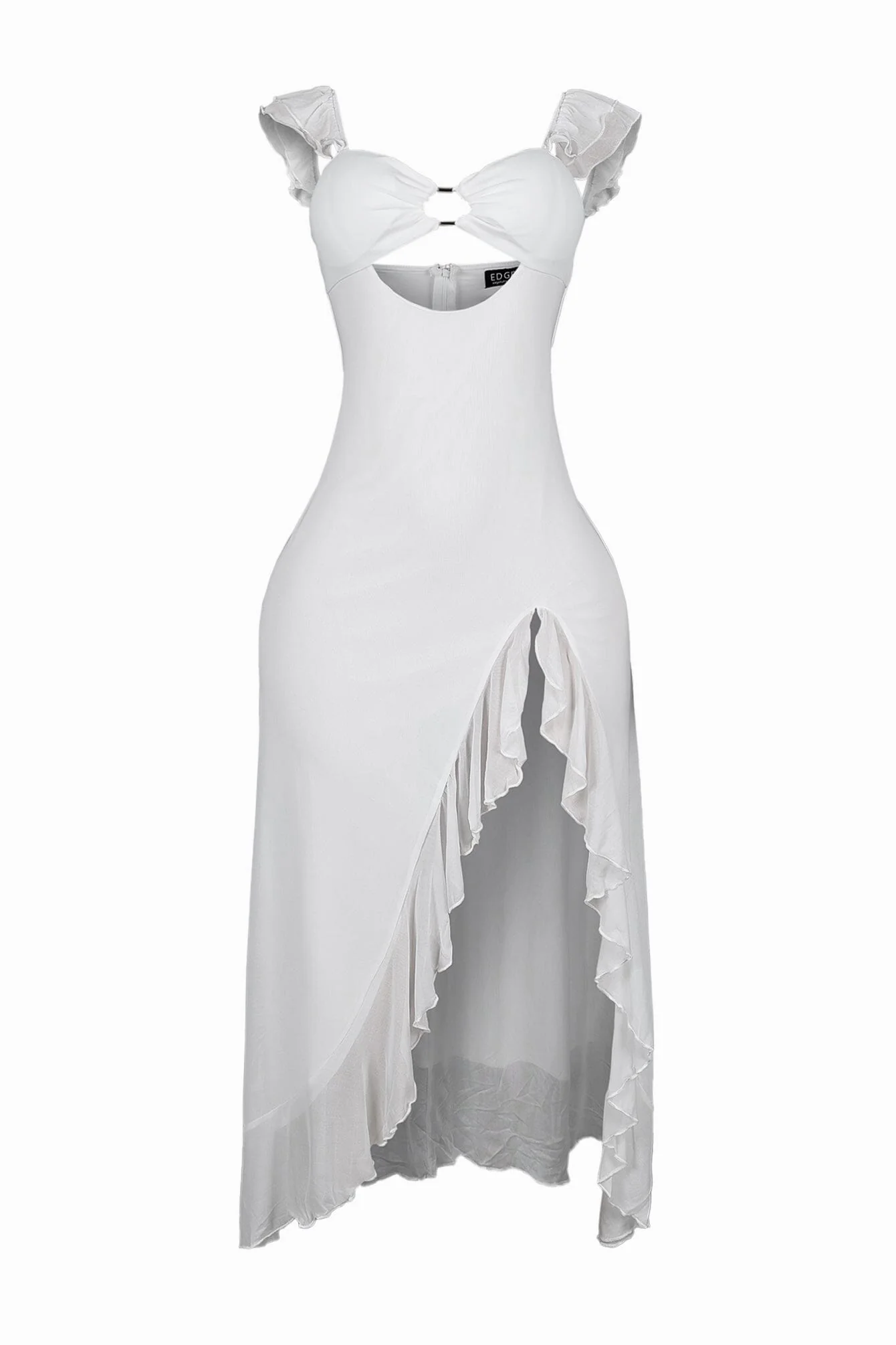 Megan Mesh Cutout Ruffle Midi Dress - Image 6