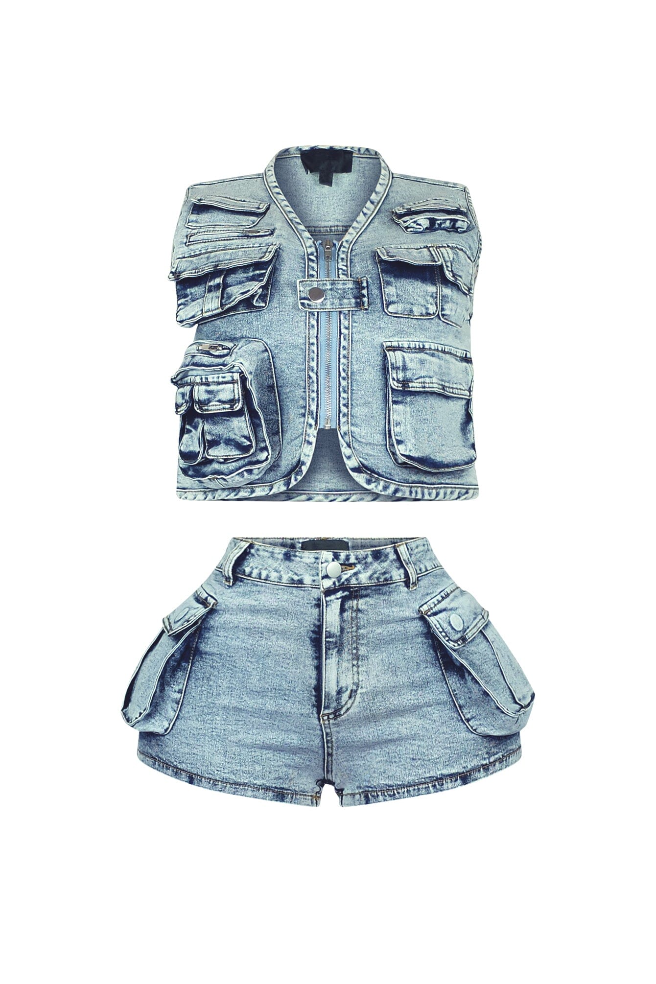 Memories Stone Washed Vest & Shorts SET - Image 3