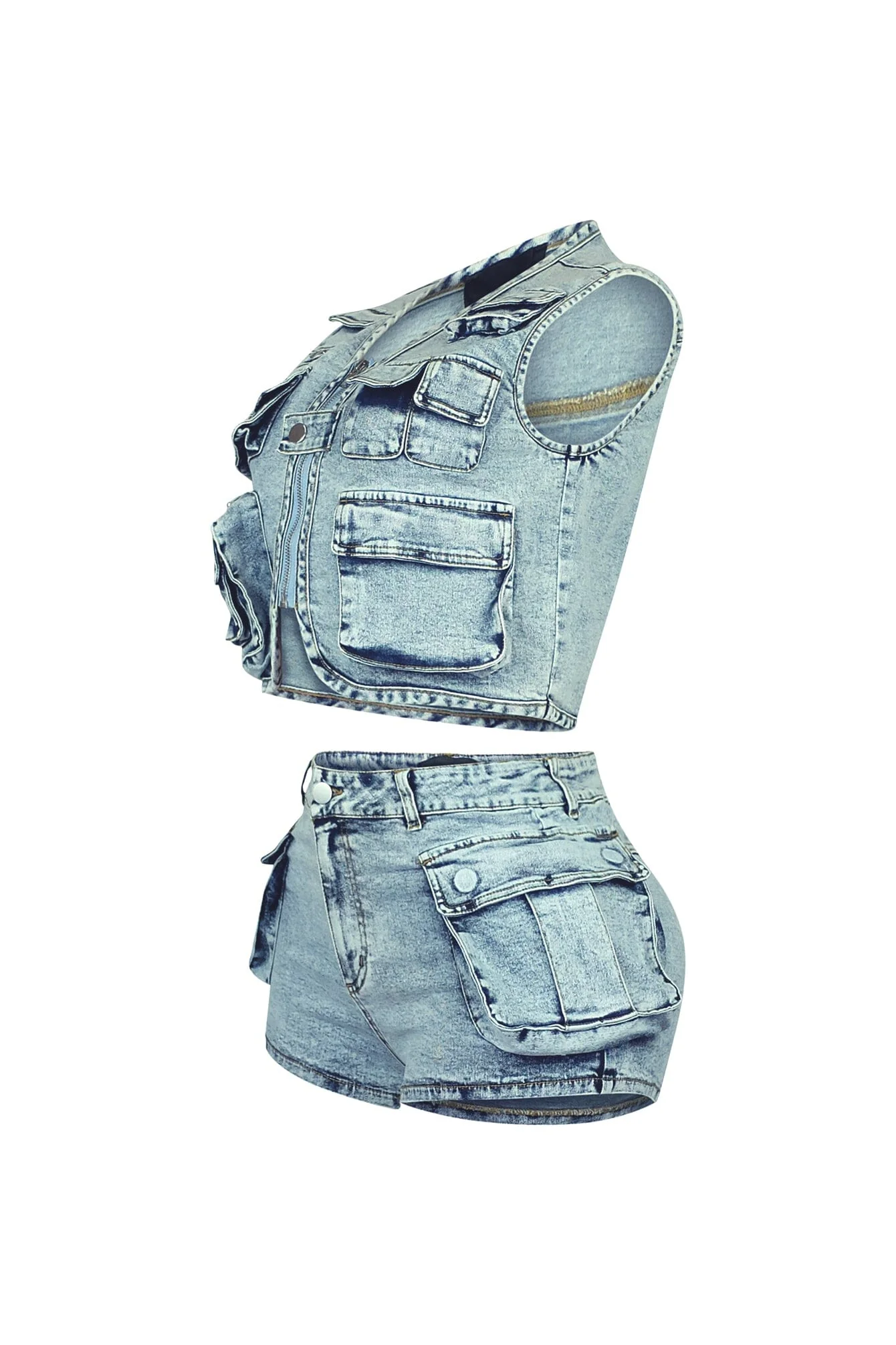 Memories Stone Washed Vest & Shorts SET - Image 4