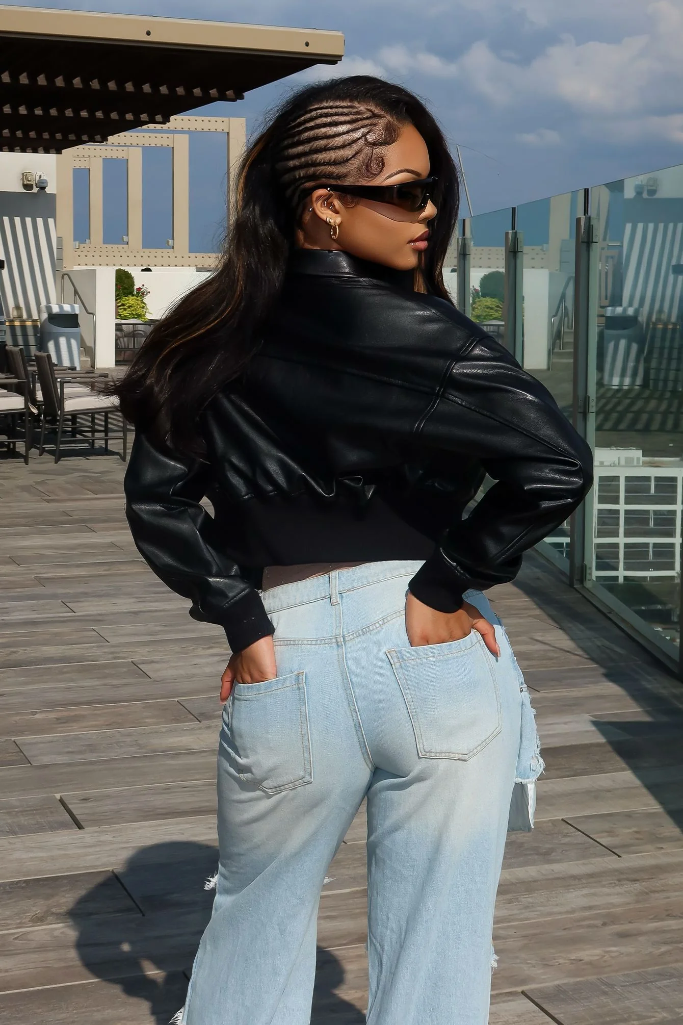 Midnight Rider PU Bomber Jacket - Image 2