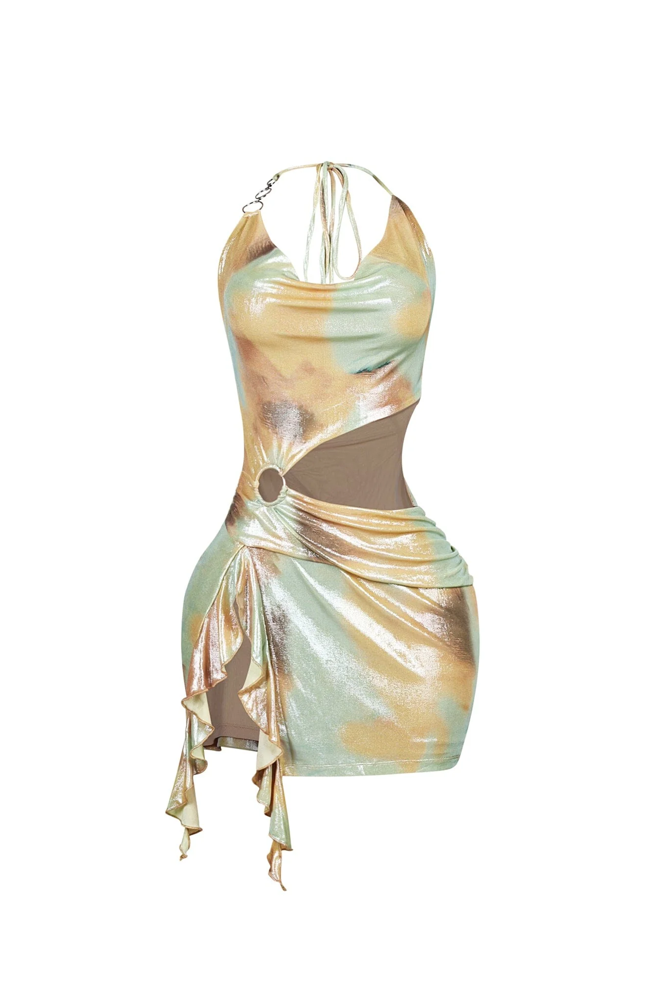 Minimal Foil Mini Dress With O Ring - Image 3