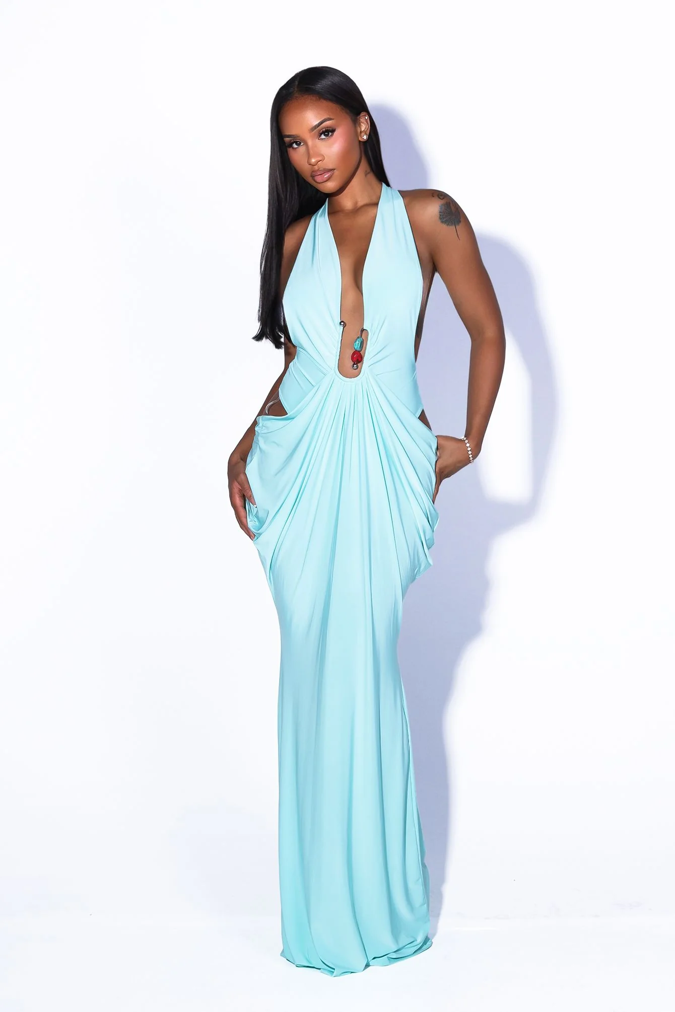 Mint Beaded O-Ring  Maxi Dress