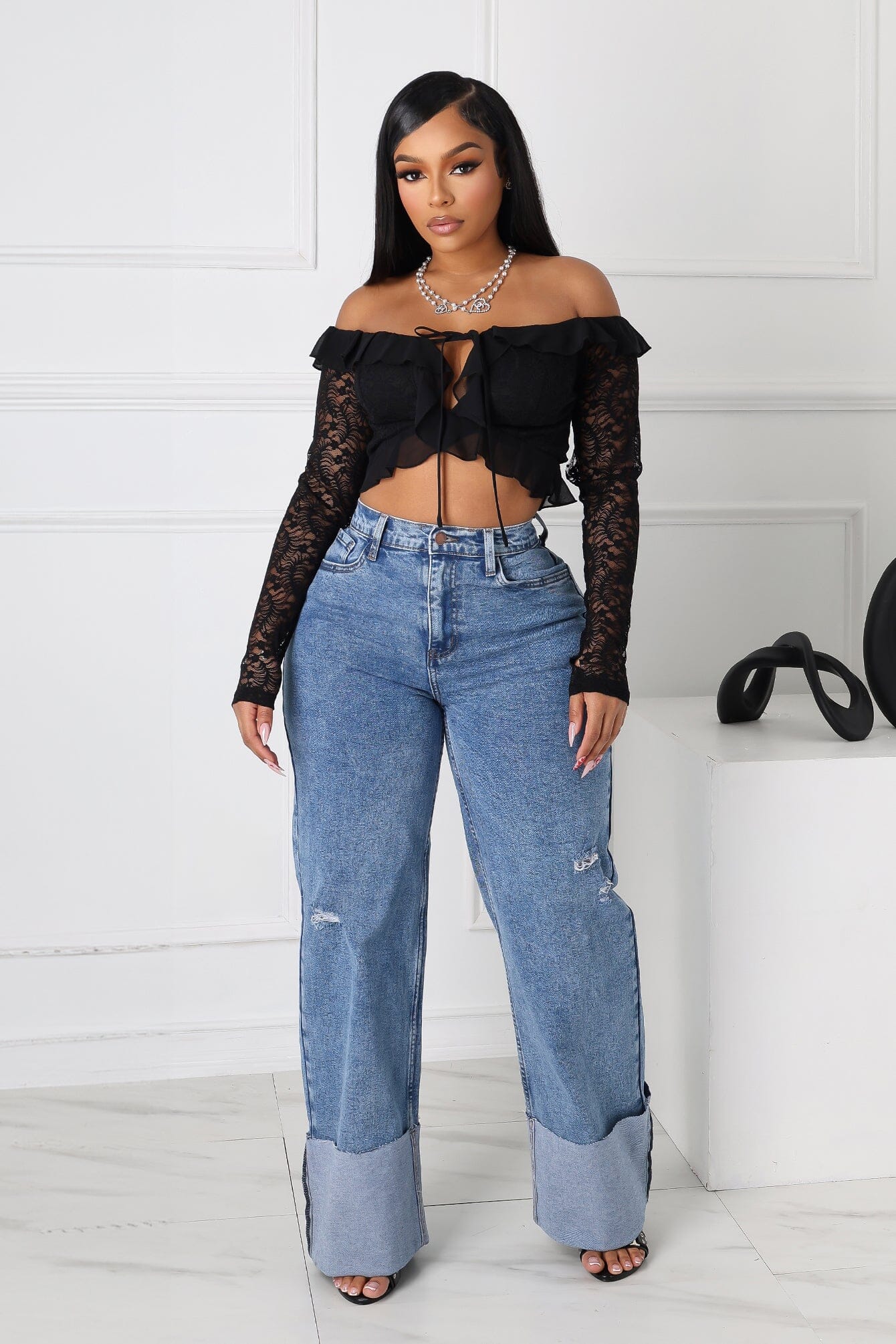 Niigata High Waist Cuffed Hem Baggy Jeans - Image 2