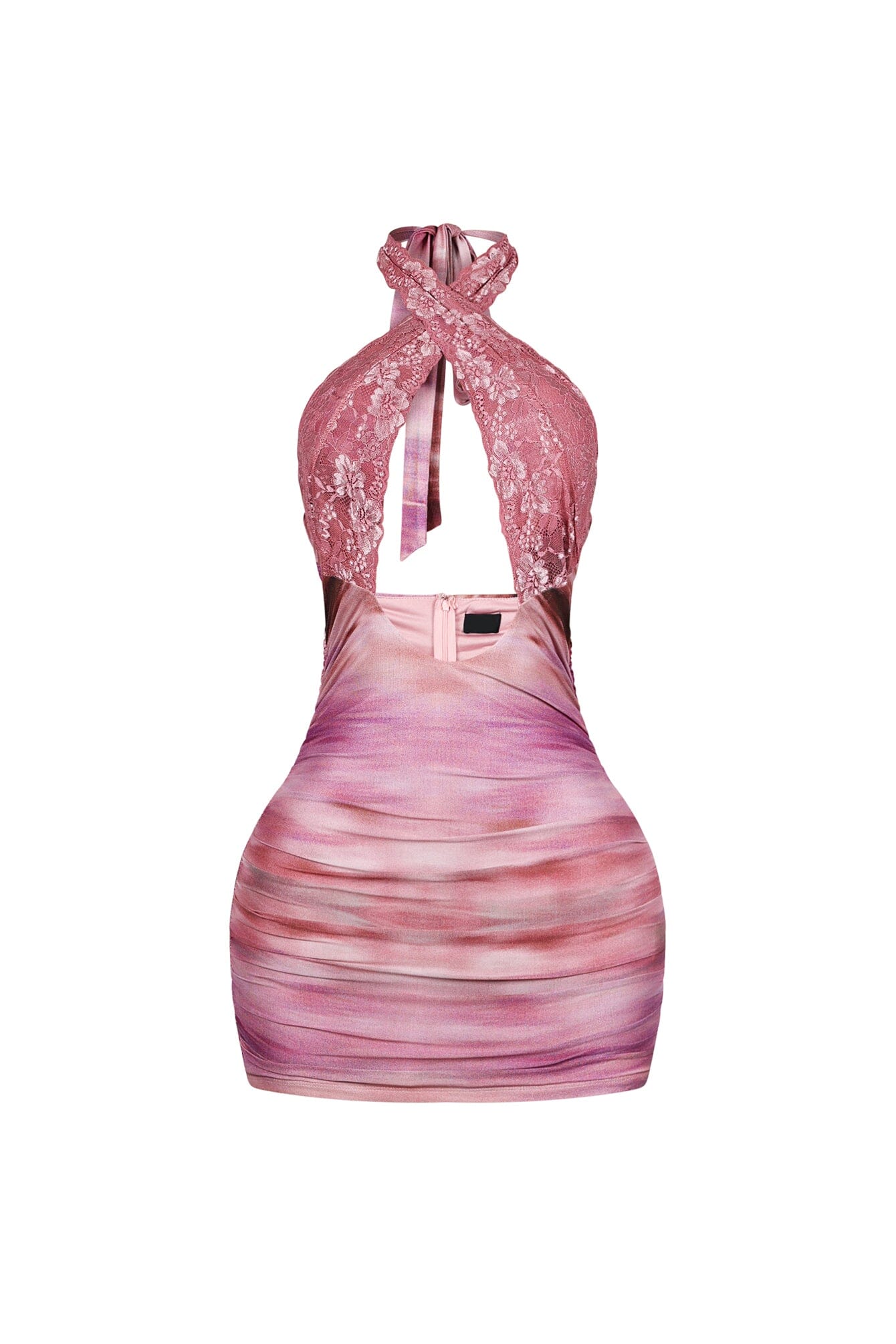 Noeline Mesh Print Lace Halter Mini Dress - Image 3