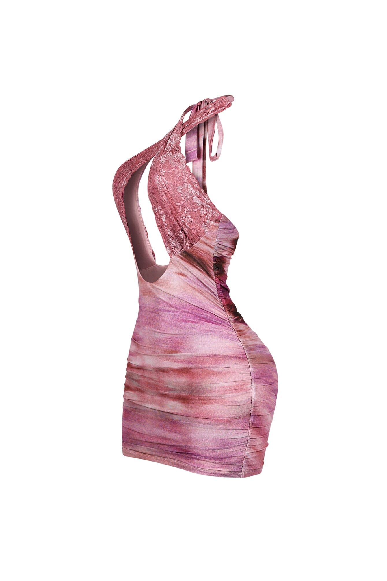 Noeline Mesh Print Lace Halter Mini Dress - Image 4