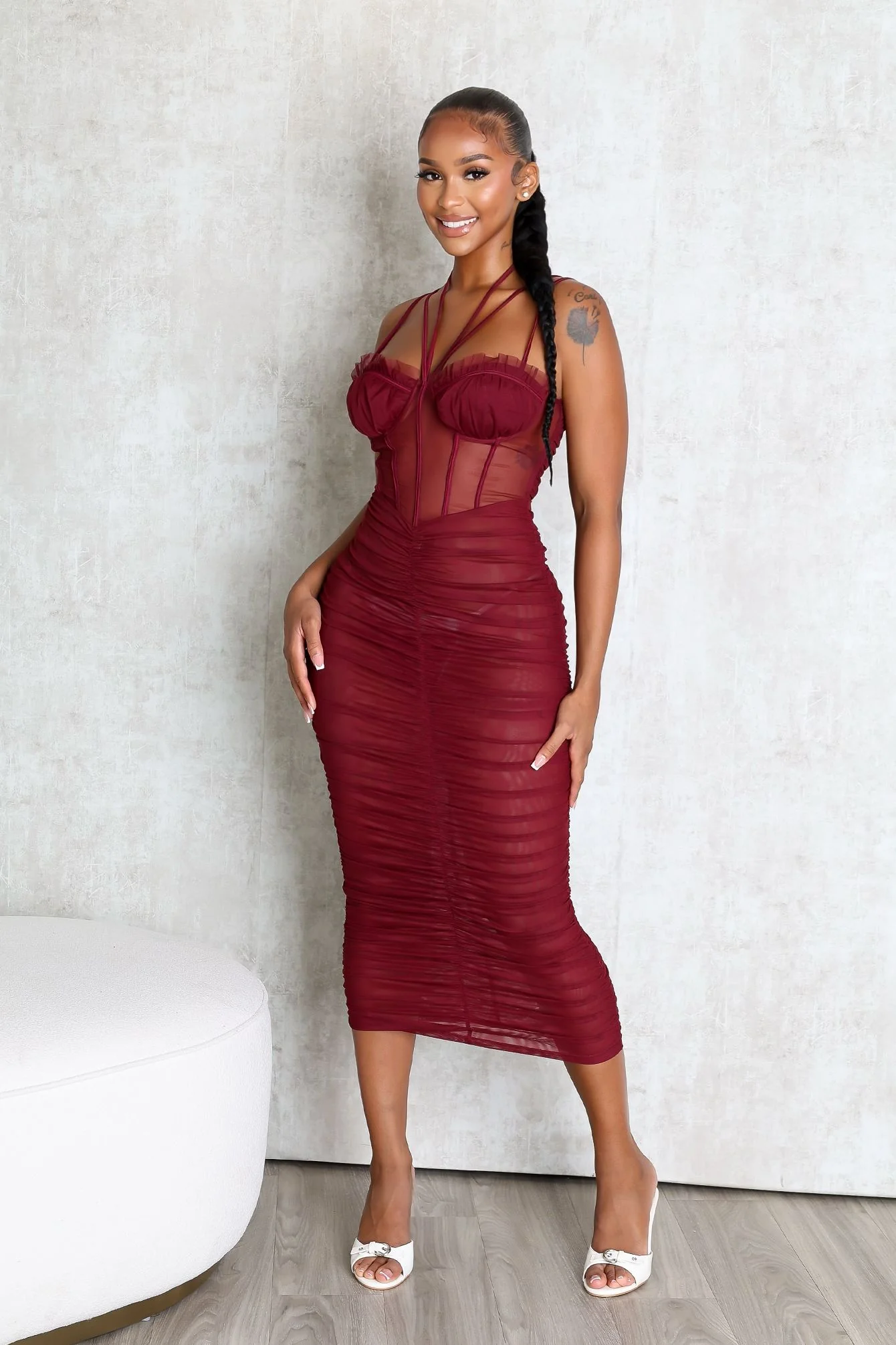 Obsession Mesh Ruched Dress - Image 2