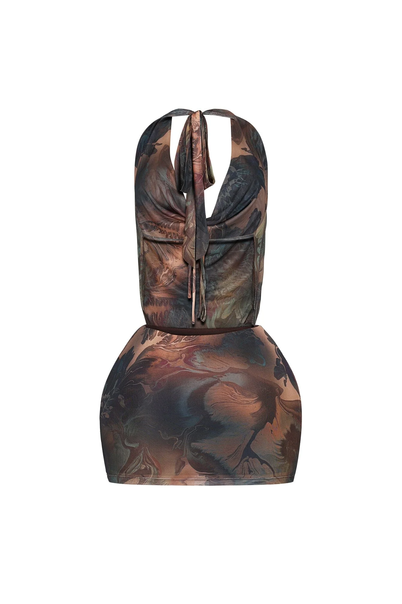 Ochre Melt Mesh Print Halter Dress - Image 4