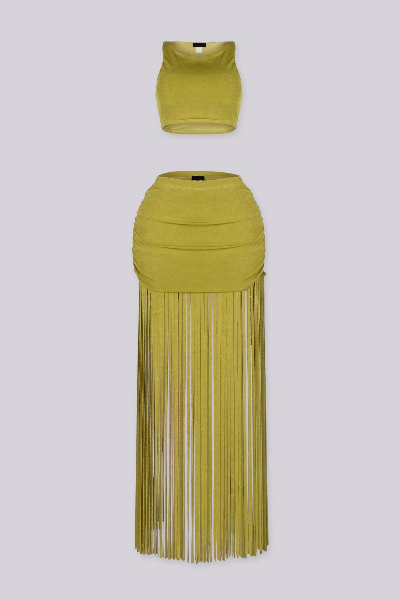 Olive Fringe Crop Top & Skirt SET - Image 4