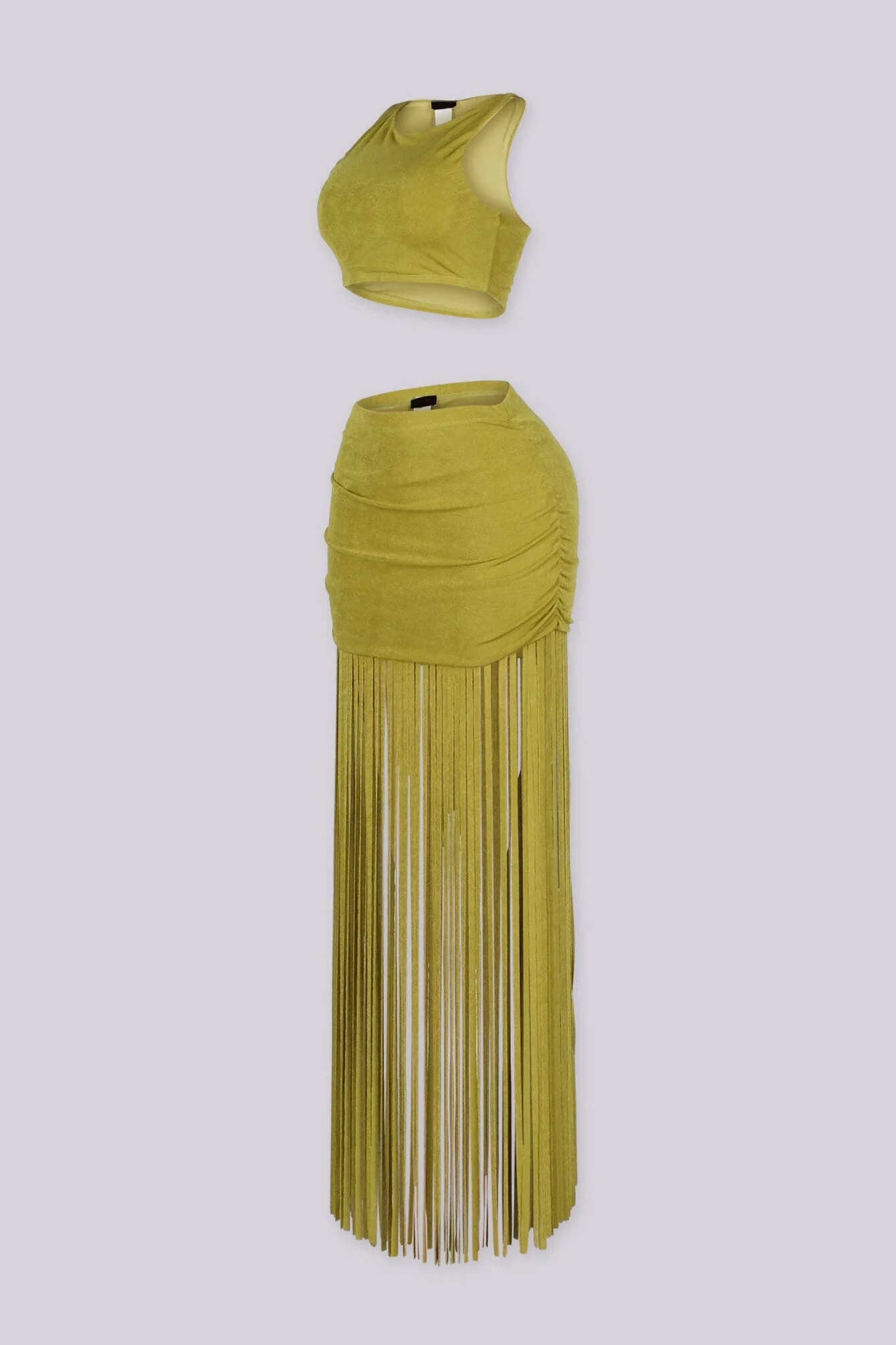 Olive Fringe Crop Top & Skirt SET - Image 5