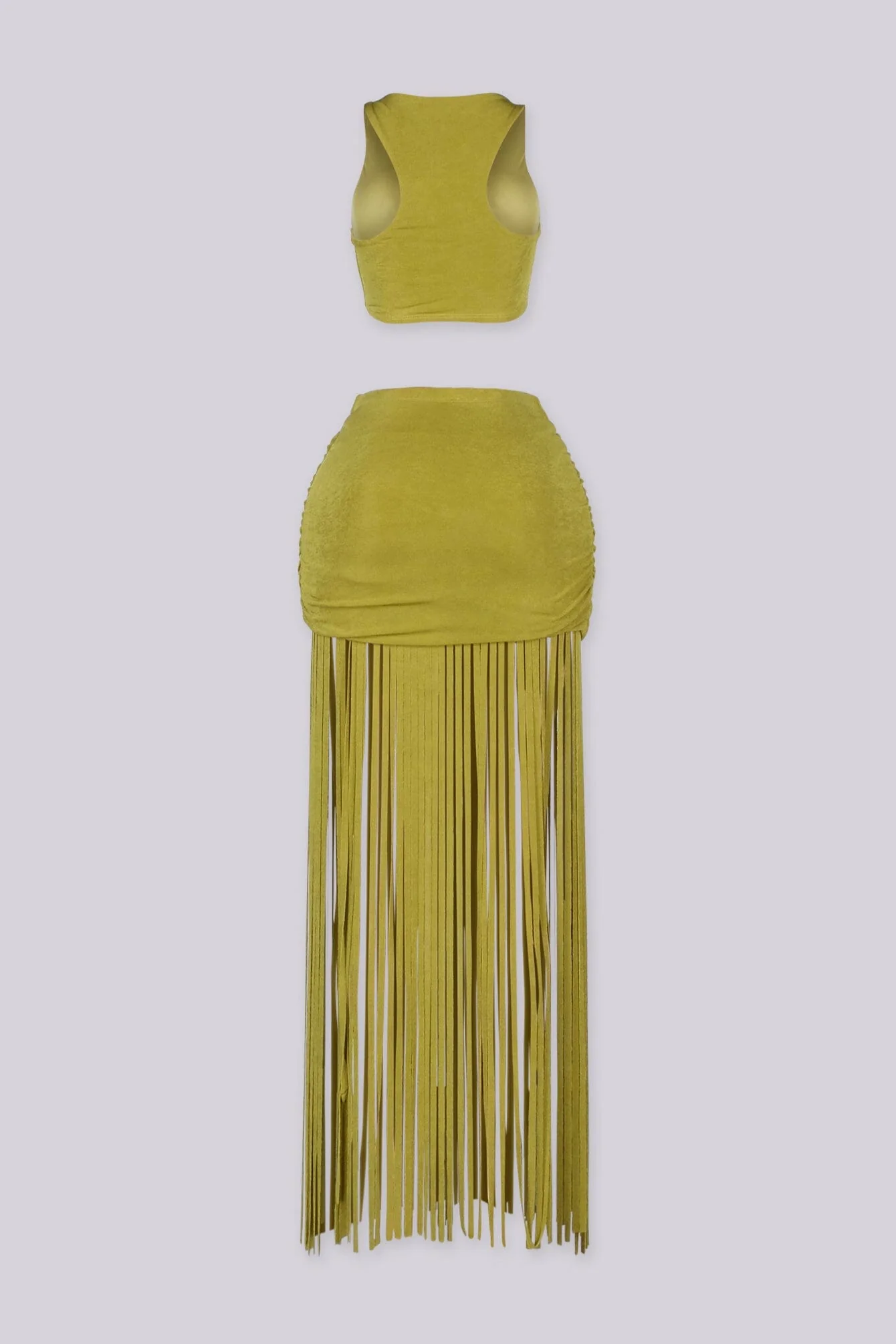 Olive Fringe Crop Top & Skirt SET - Image 6