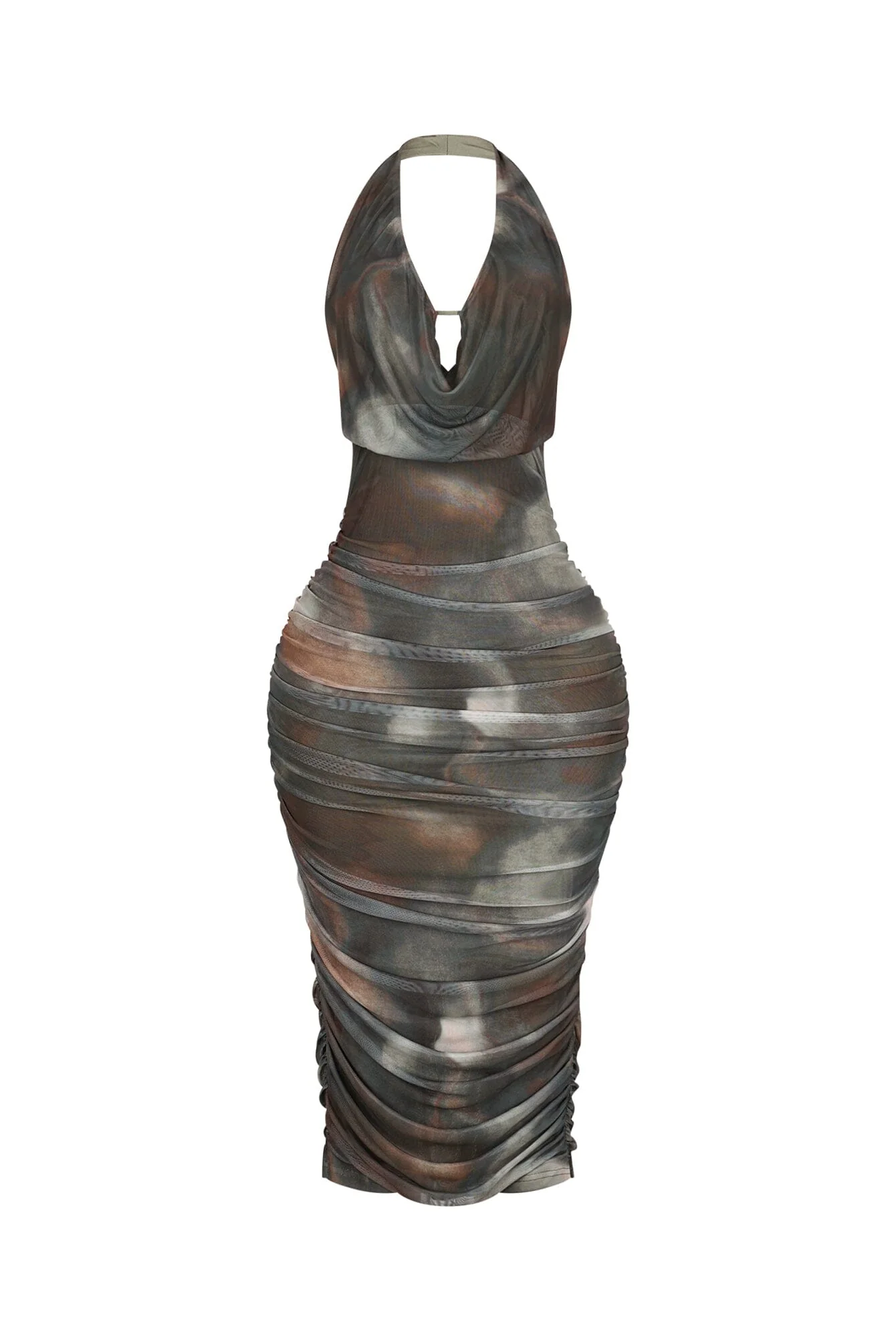 Olivine Mesh Print Ruched Dress - Image 3