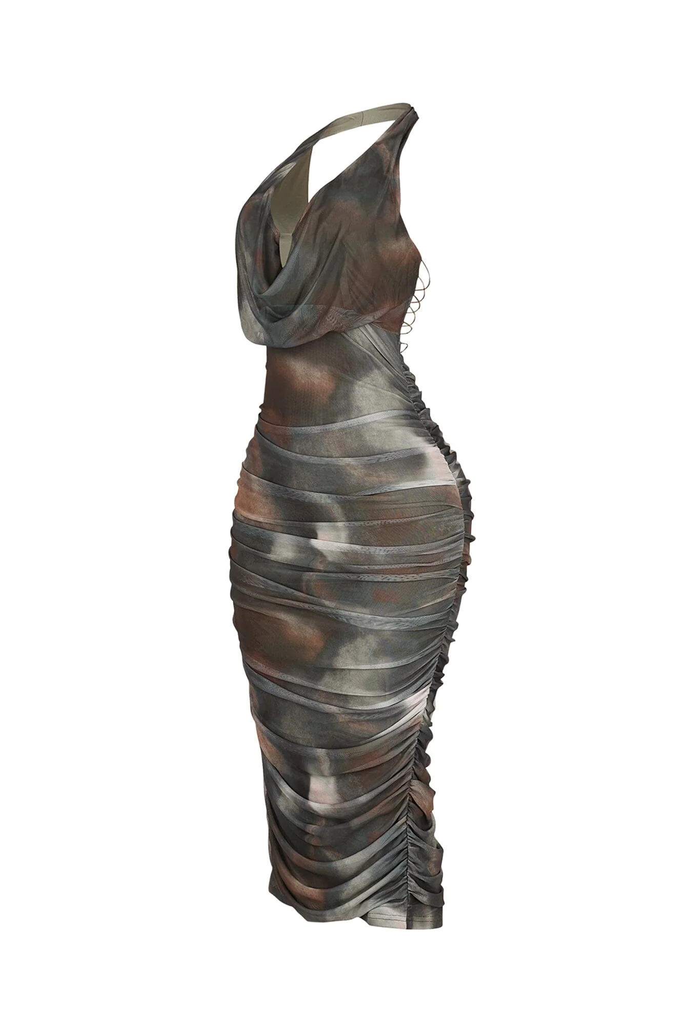 Olivine Mesh Print Ruched Dress - Image 4