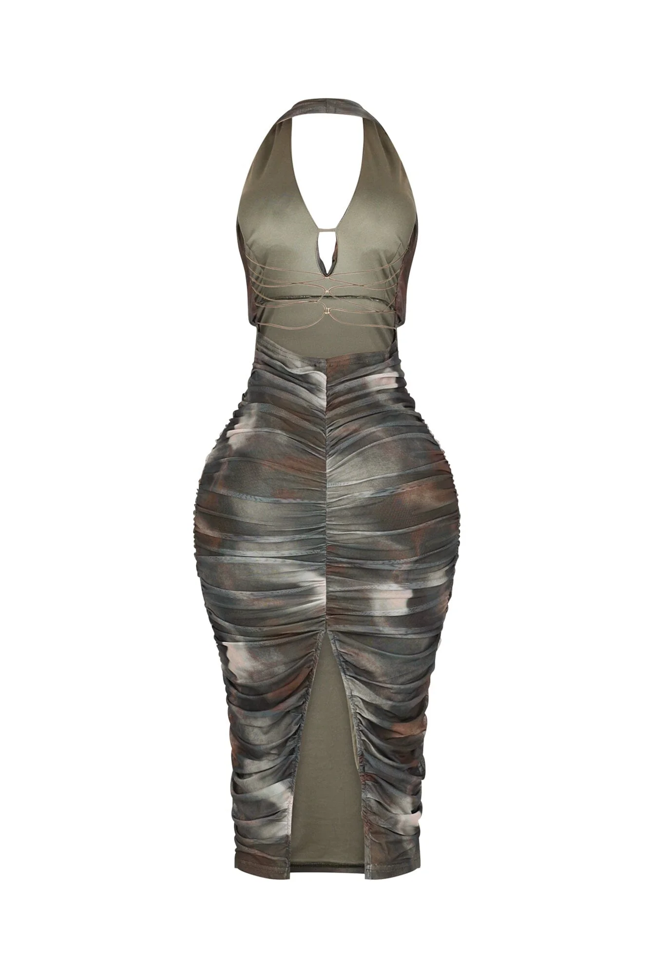 Olivine Mesh Print Ruched Dress - Image 5